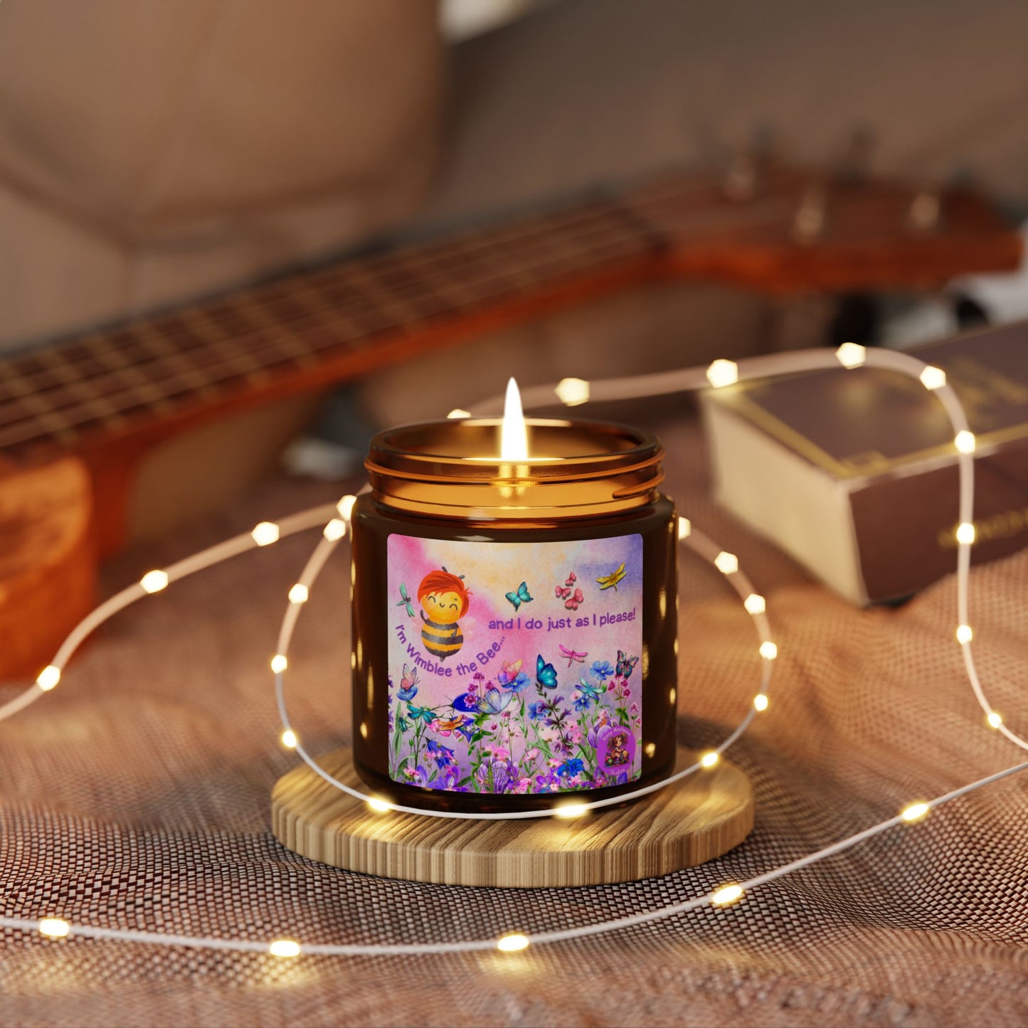 Wimblee the Bee Amber Jar Candle Custom Scent Soy Candle Wildflowers Pollinators Honeybee Conservation Spring Housewarming Gift