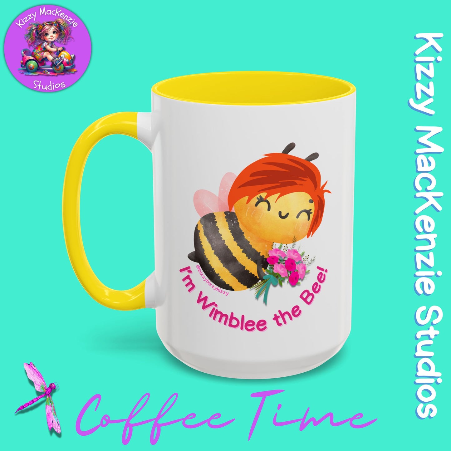 Wimblee the Bee Accent Coffee Mug Colorful Housewarming Gift Spring Flowers Nature Lover Gift