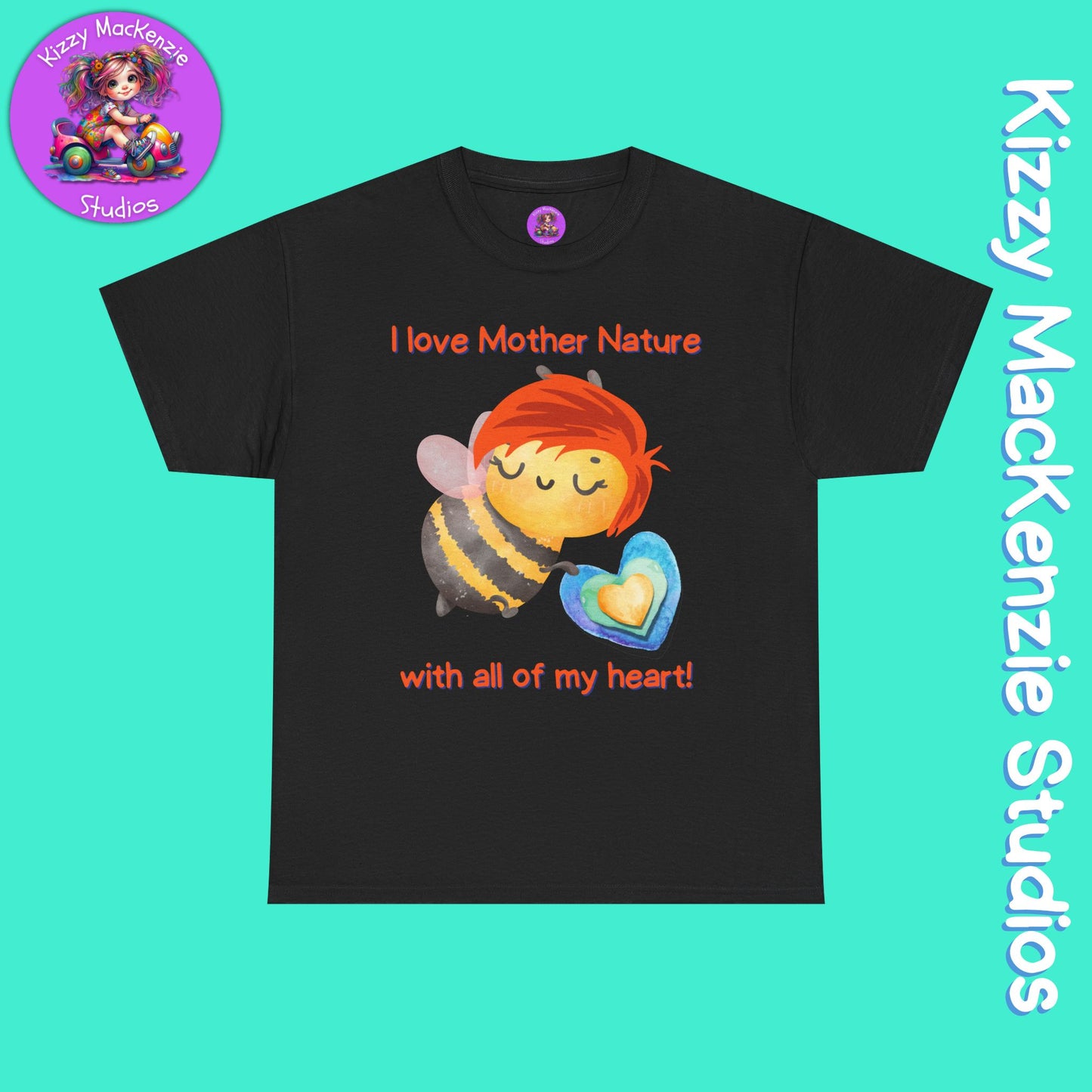 Wimblee the Bee Cotton Tee I Love Mother Nature with All of my Heart T-Shirt Gift for Him or Her Honey Bee Conservation Environment Shirt Adult Unisex Heavy Cotton Tee
