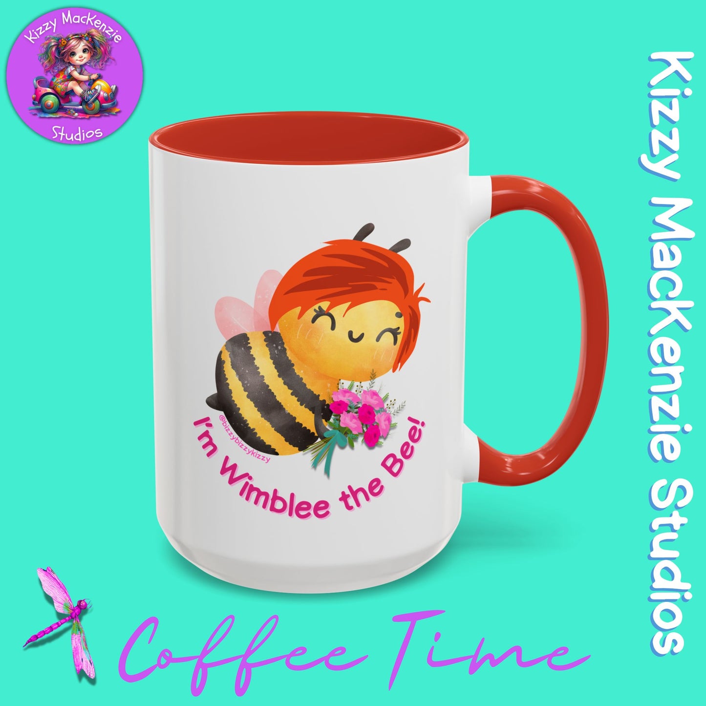 Wimblee the Bee Accent Coffee Mug Colorful Housewarming Gift Spring Flowers Nature Lover Gift