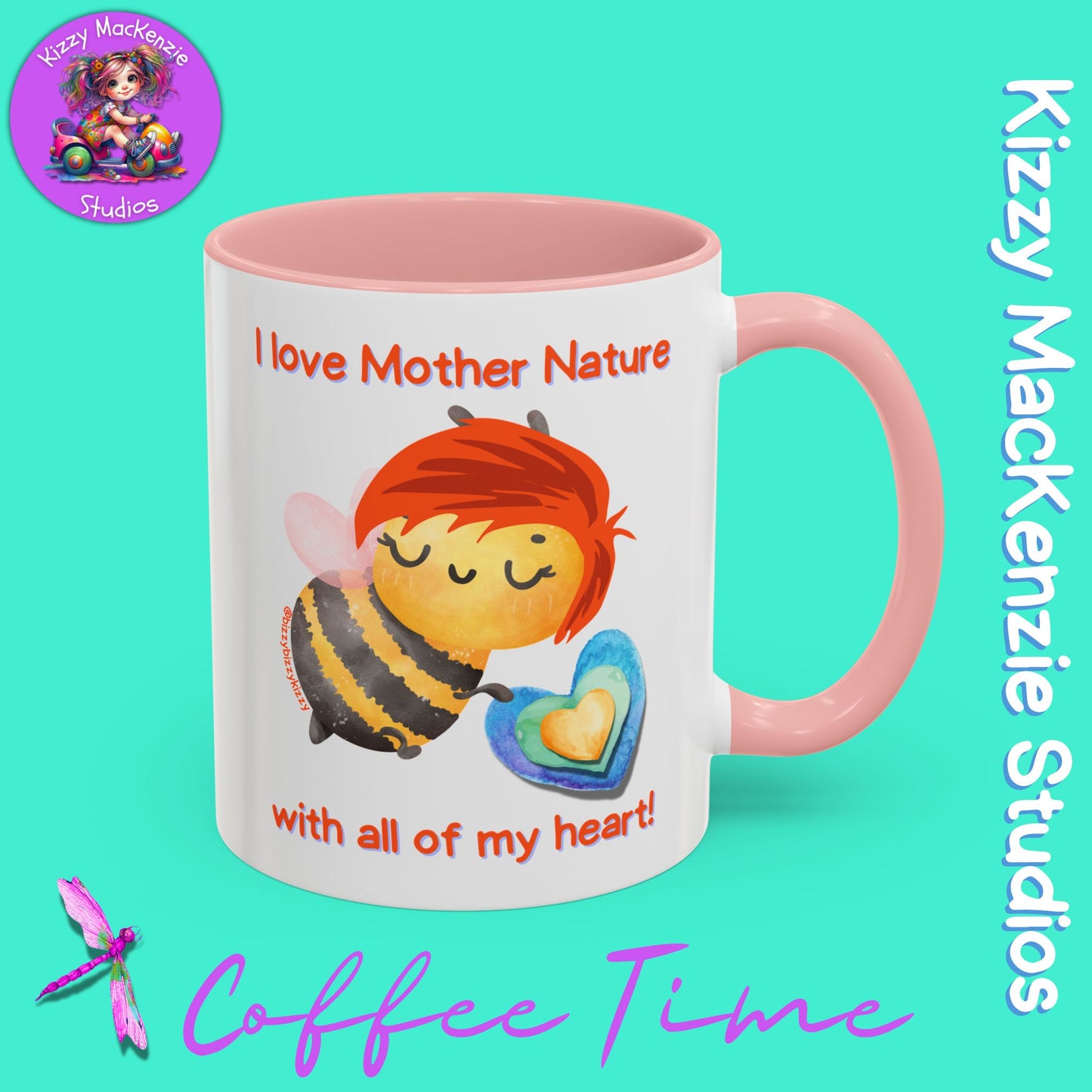 Wimblee the Bee Accent Coffee Mug I Love Mother Nature Honey Bee Conservation Heart Mug