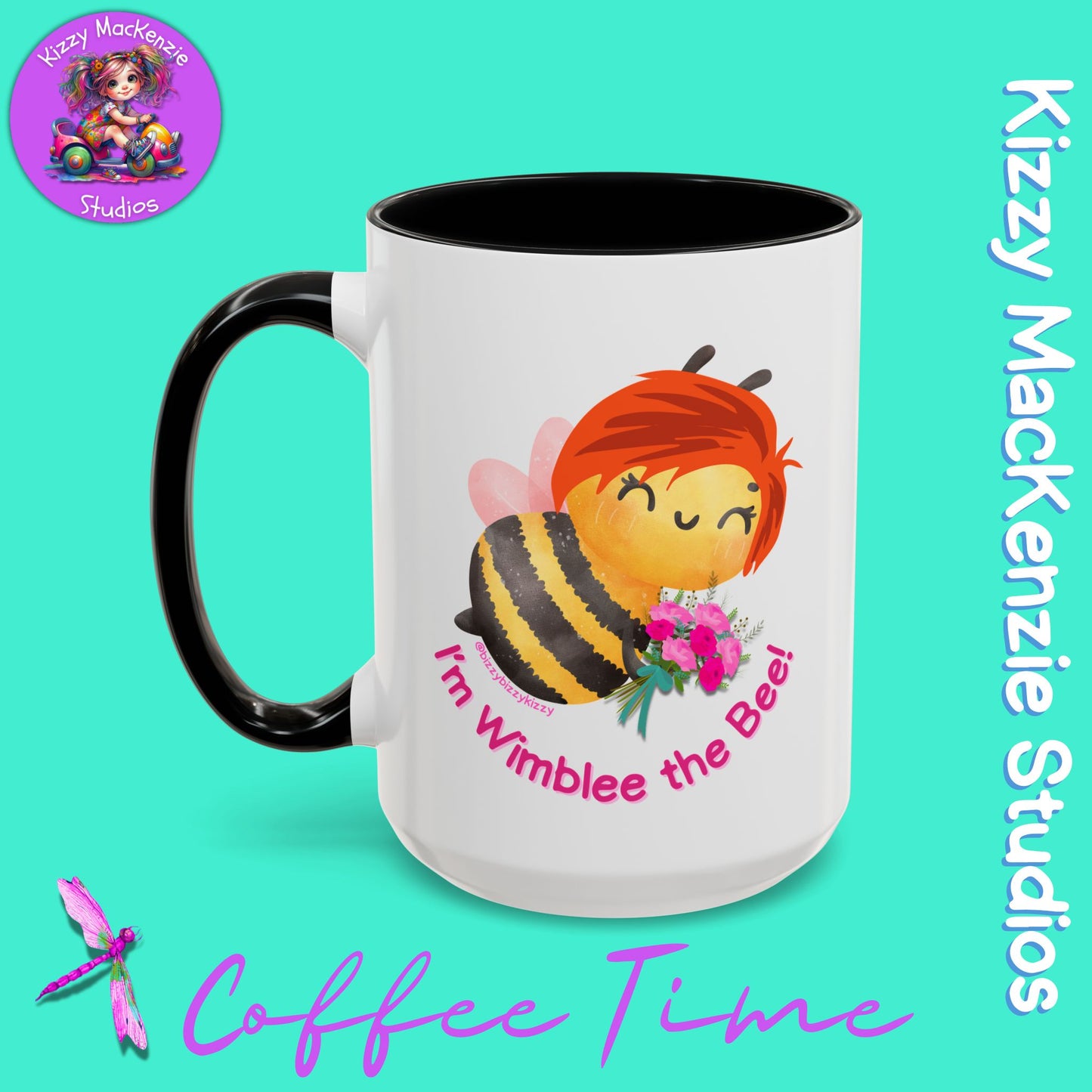 Wimblee the Bee Accent Coffee Mug Colorful Housewarming Gift Spring Flowers Nature Lover Gift