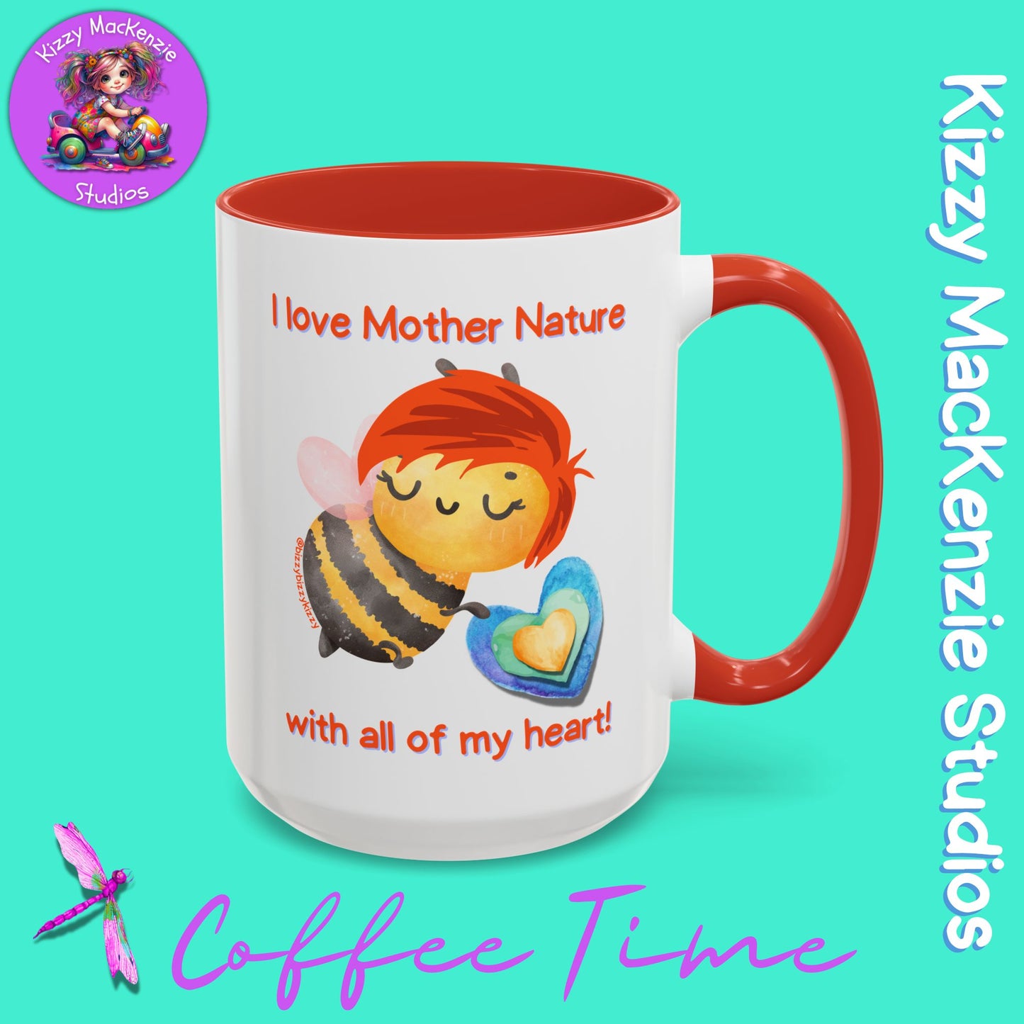 Wimblee the Bee Accent Coffee Mug I Love Mother Nature Honey Bee Conservation Heart Mug