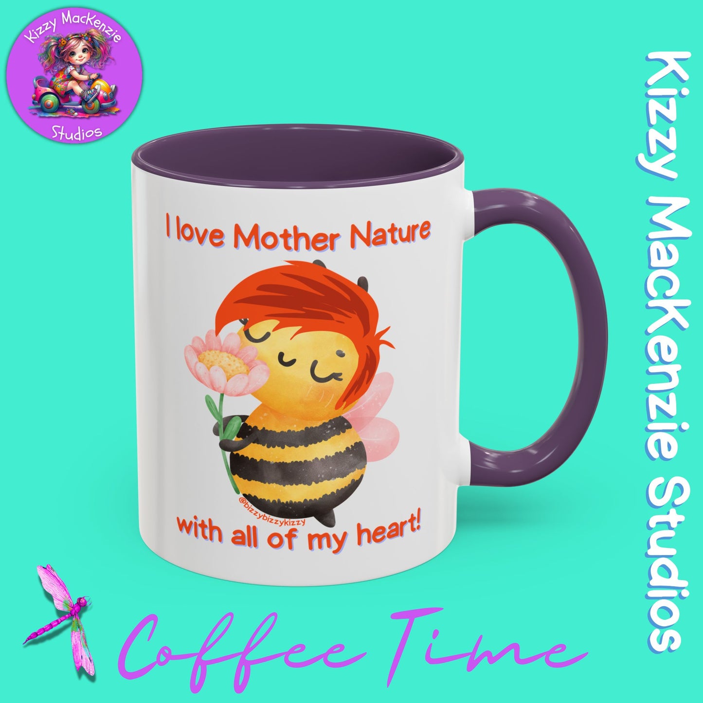 Wimblee the Bee Accent Coffee Mug Gift for Her I Love Mother Nature Flowers Honey Bees Housewarming Gift