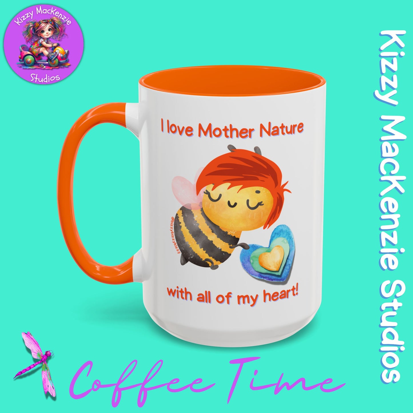 Wimblee the Bee Accent Coffee Mug I Love Mother Nature Honey Bee Conservation Heart Mug