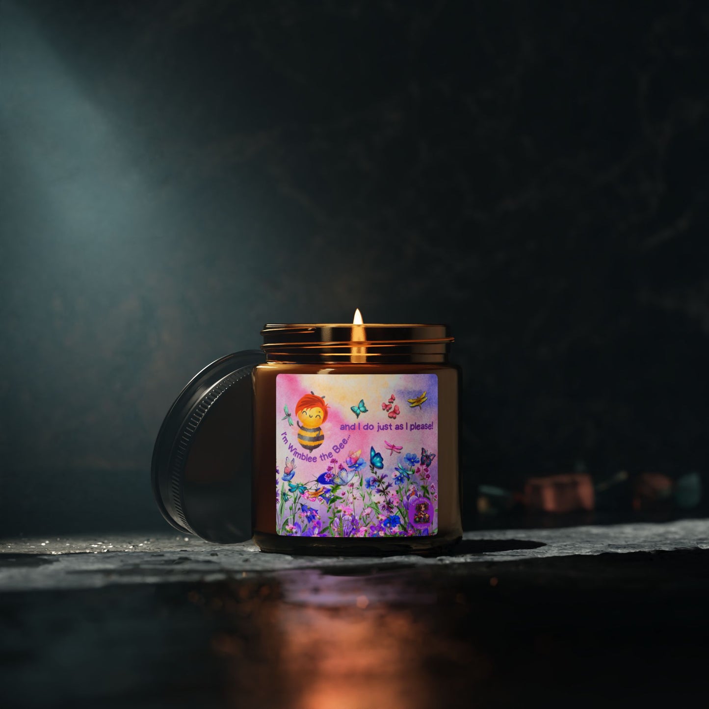 Wimblee the Bee Amber Jar Candle Custom Scent Soy Candle Wildflowers Pollinators Honeybee Conservation Spring Housewarming Gift