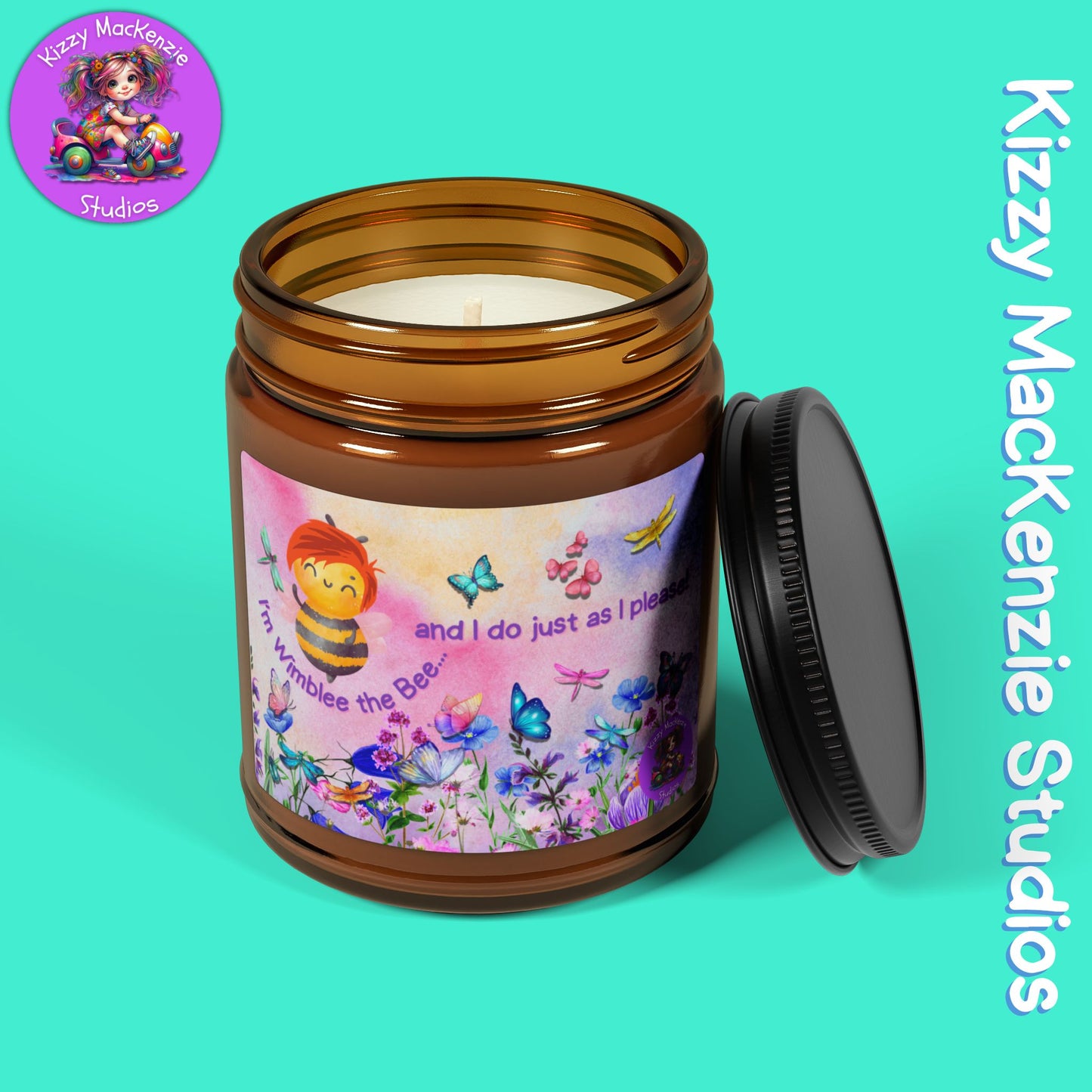 Wimblee the Bee Amber Jar Candle Custom Scent Soy Candle Wildflowers Pollinators Honeybee Conservation Spring Housewarming Gift