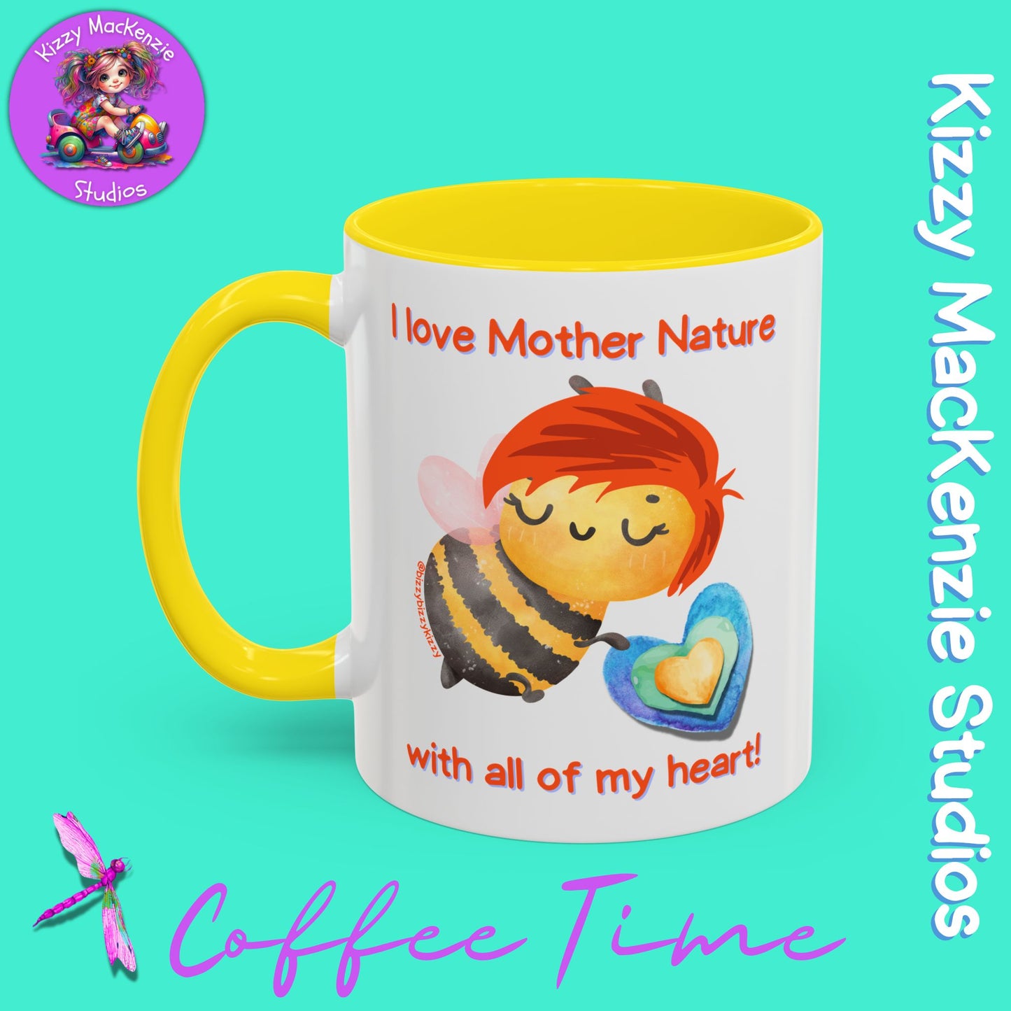 Wimblee the Bee Accent Coffee Mug I Love Mother Nature Honey Bee Conservation Heart Mug