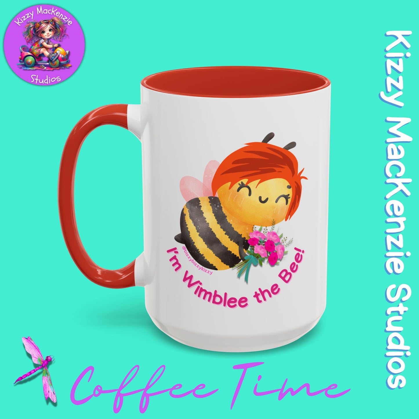 Wimblee the Bee Accent Coffee Mug Colorful Housewarming Gift Spring Flowers Nature Lover Gift