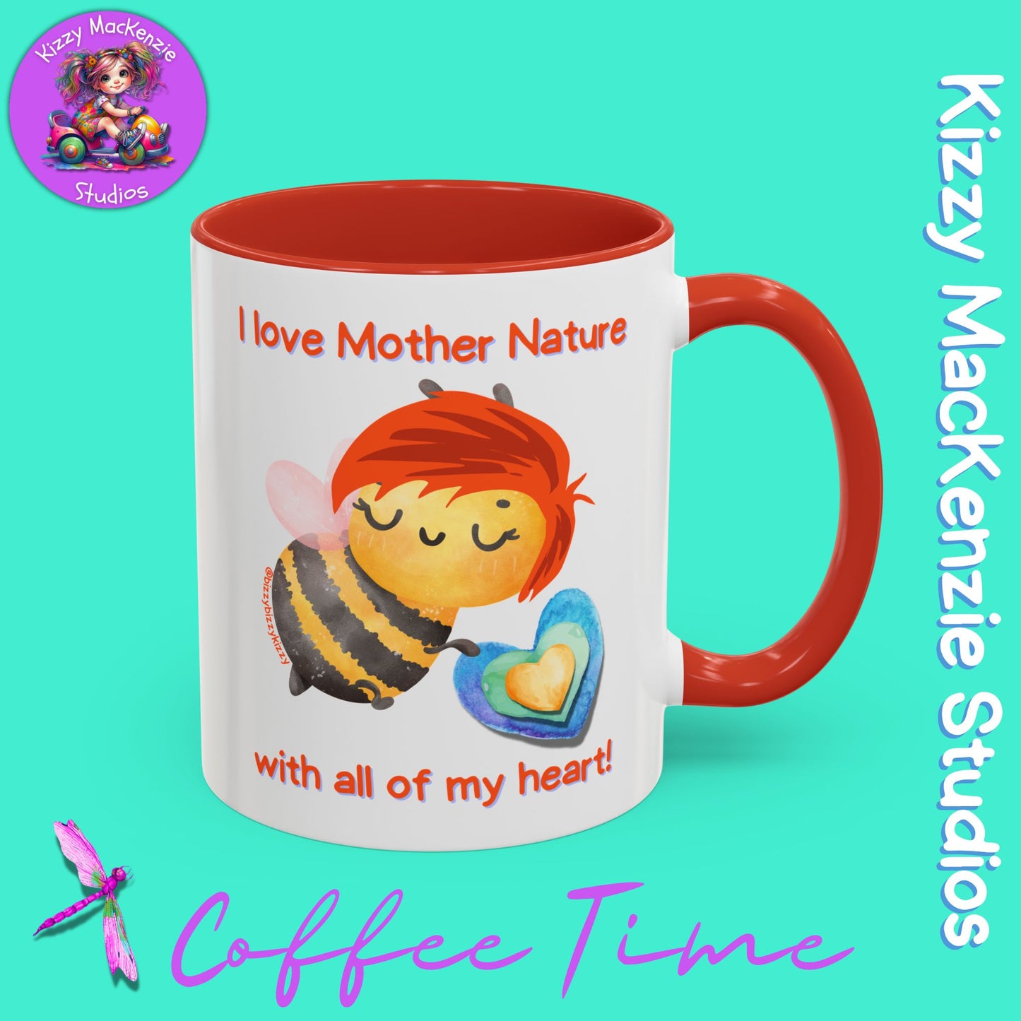 Wimblee the Bee Accent Coffee Mug I Love Mother Nature Honey Bee Conservation Heart Mug