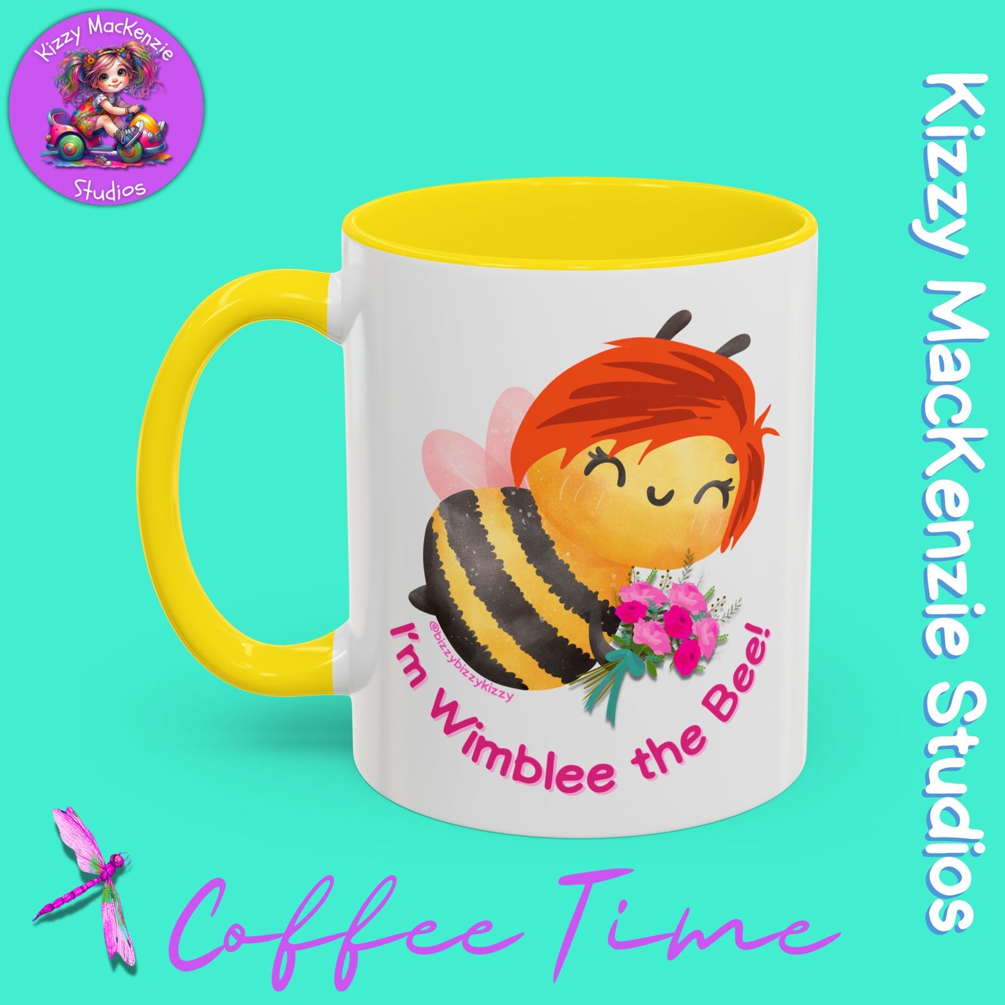 Wimblee the Bee Accent Coffee Mug Colorful Housewarming Gift Spring Flowers Nature Lover Gift