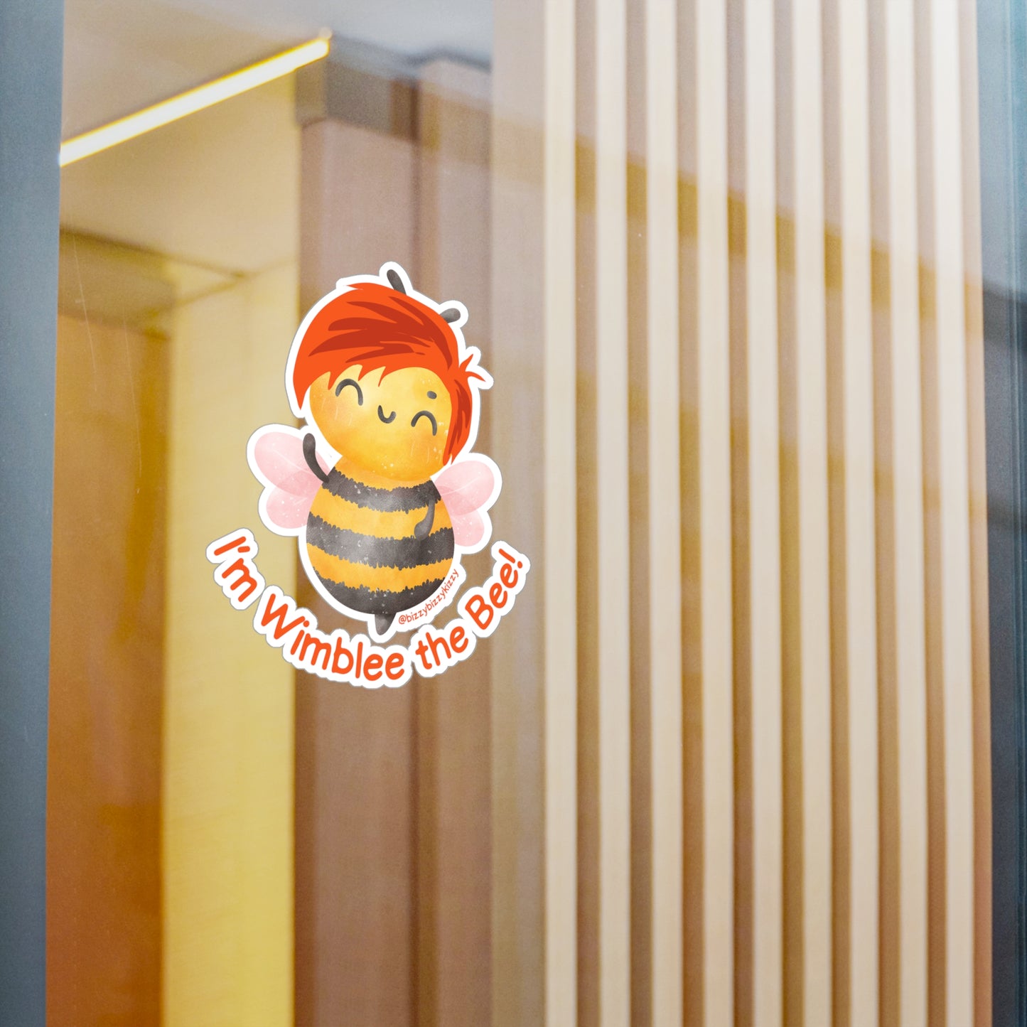 Wimblee the Bee Kiss-Cut Vinyl Decals Honey Bee Decal Red-Haired Art Bee Appreciation Gift