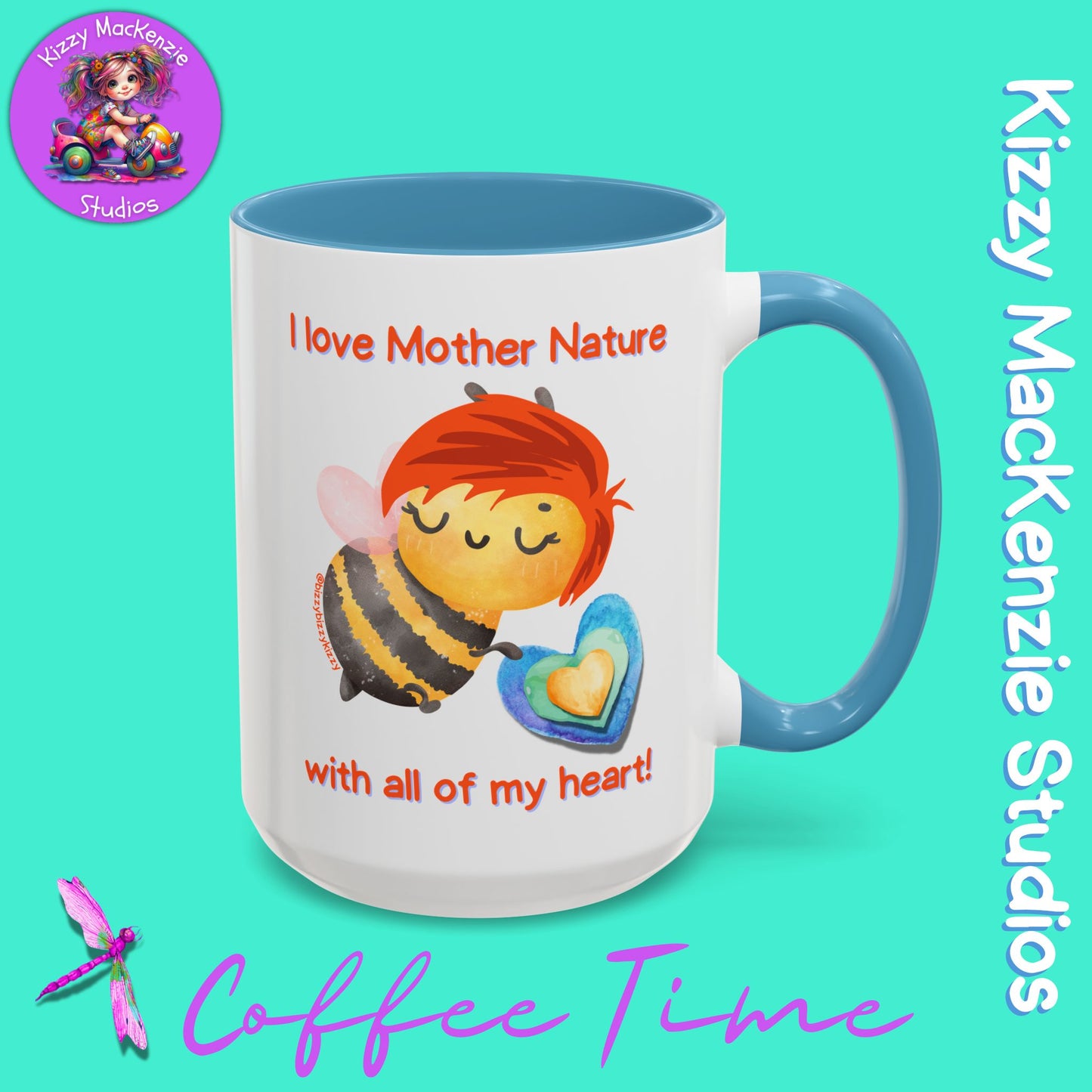 Wimblee the Bee Accent Coffee Mug I Love Mother Nature Honey Bee Conservation Heart Mug