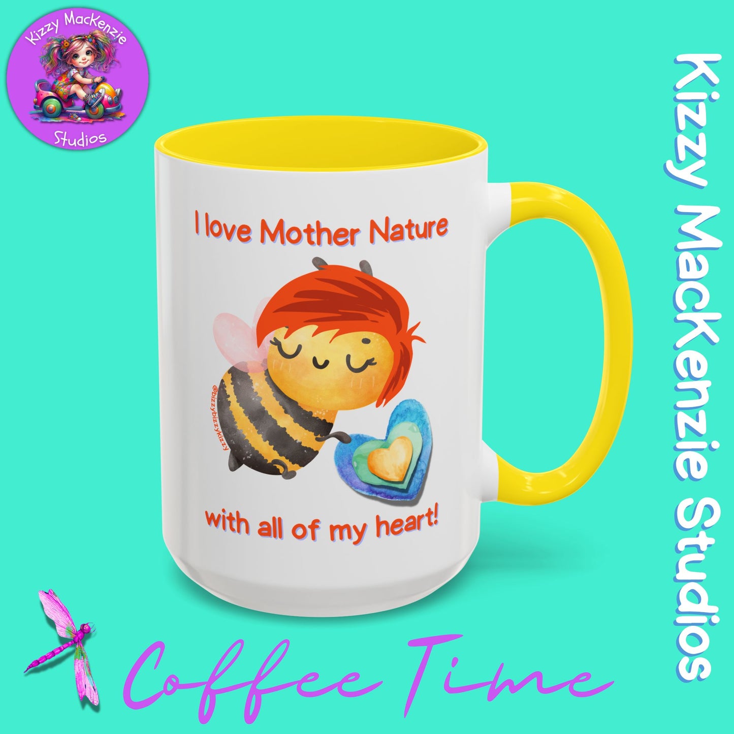 Wimblee the Bee Accent Coffee Mug I Love Mother Nature Honey Bee Conservation Heart Mug
