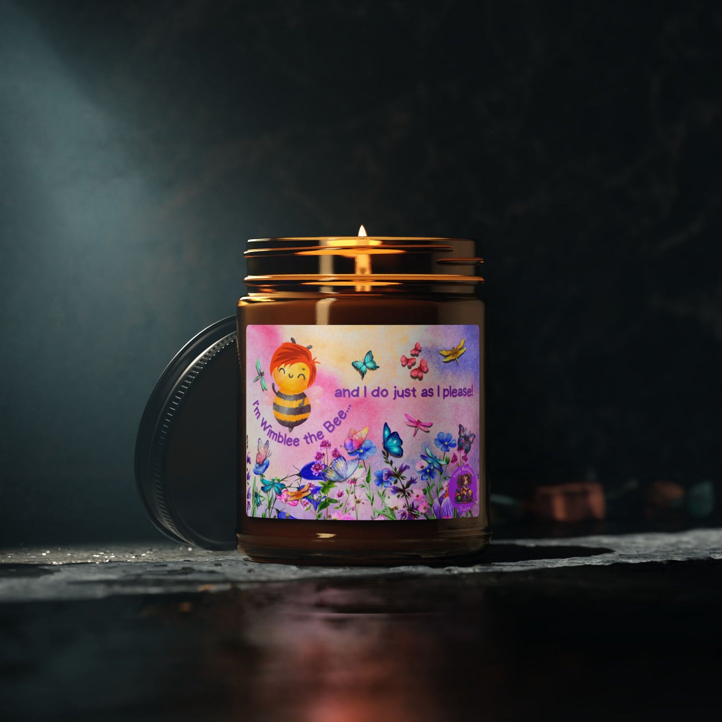 Wimblee the Bee Amber Jar Candle Custom Scent Soy Candle Wildflowers Pollinators Honeybee Conservation Spring Housewarming Gift