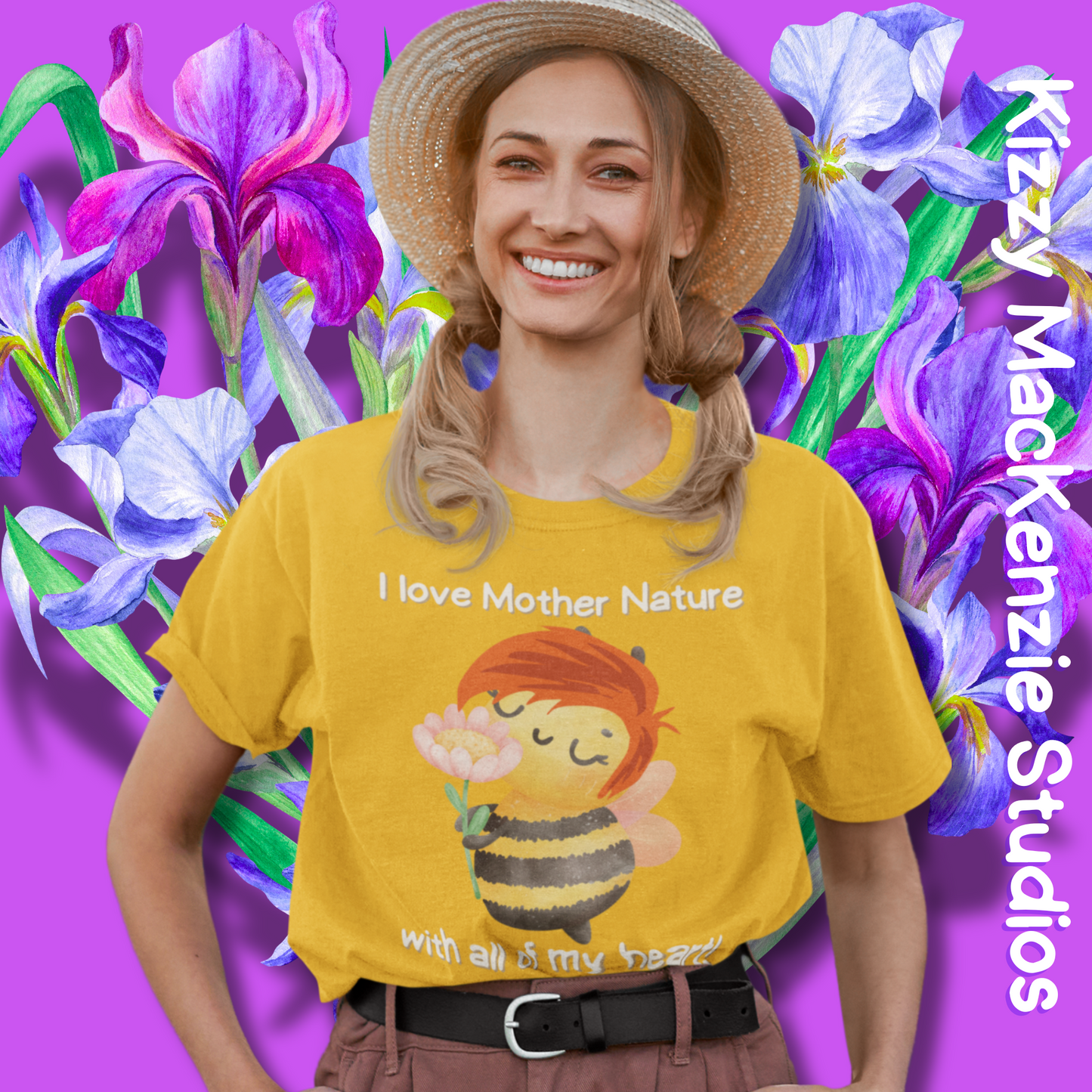 Wimblee the Bee T-Shirt I Love Mother Nature Flowers Tee Earth Day Gift for Teacher Sweet Honey Bee Tee Adult Unisex Heavy Cotton Tee