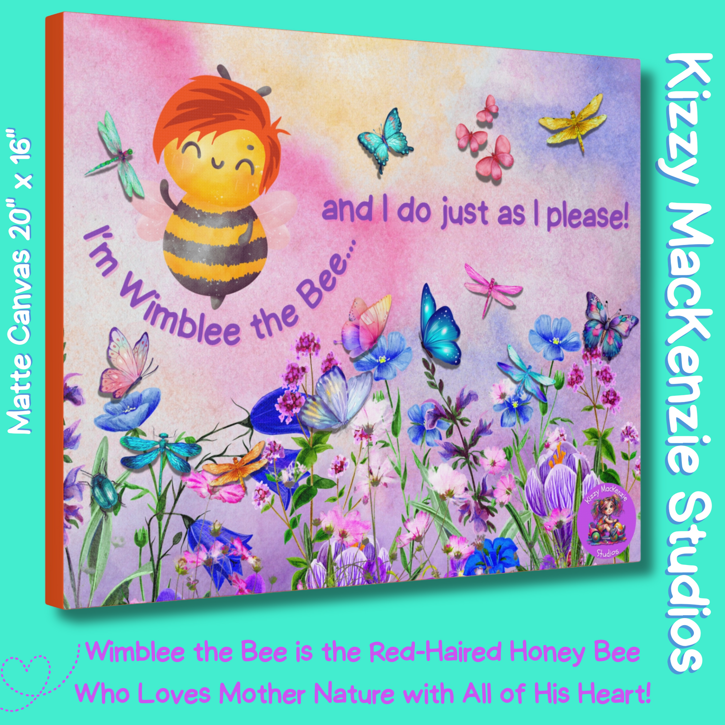 Wimblee the Bee Wildflowers Pollinators Honey Bee Canvas Wall Art Nursery Decor Classroom Decor Baby Shower Gift
