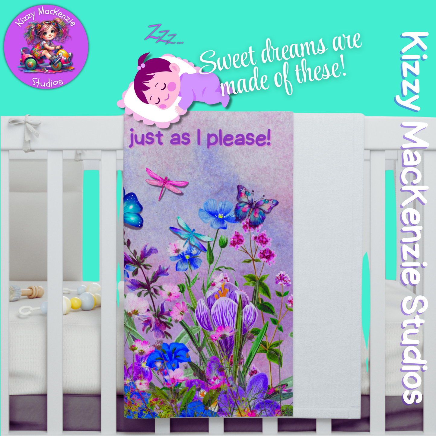 Wimblee the Bee Soft Fleece Baby Blanket Wildflowers and Pollinators Honey Bee Baby Shower Gift Bee Nursery Decor Nature Gift for Mom Colorful Gift for Baby