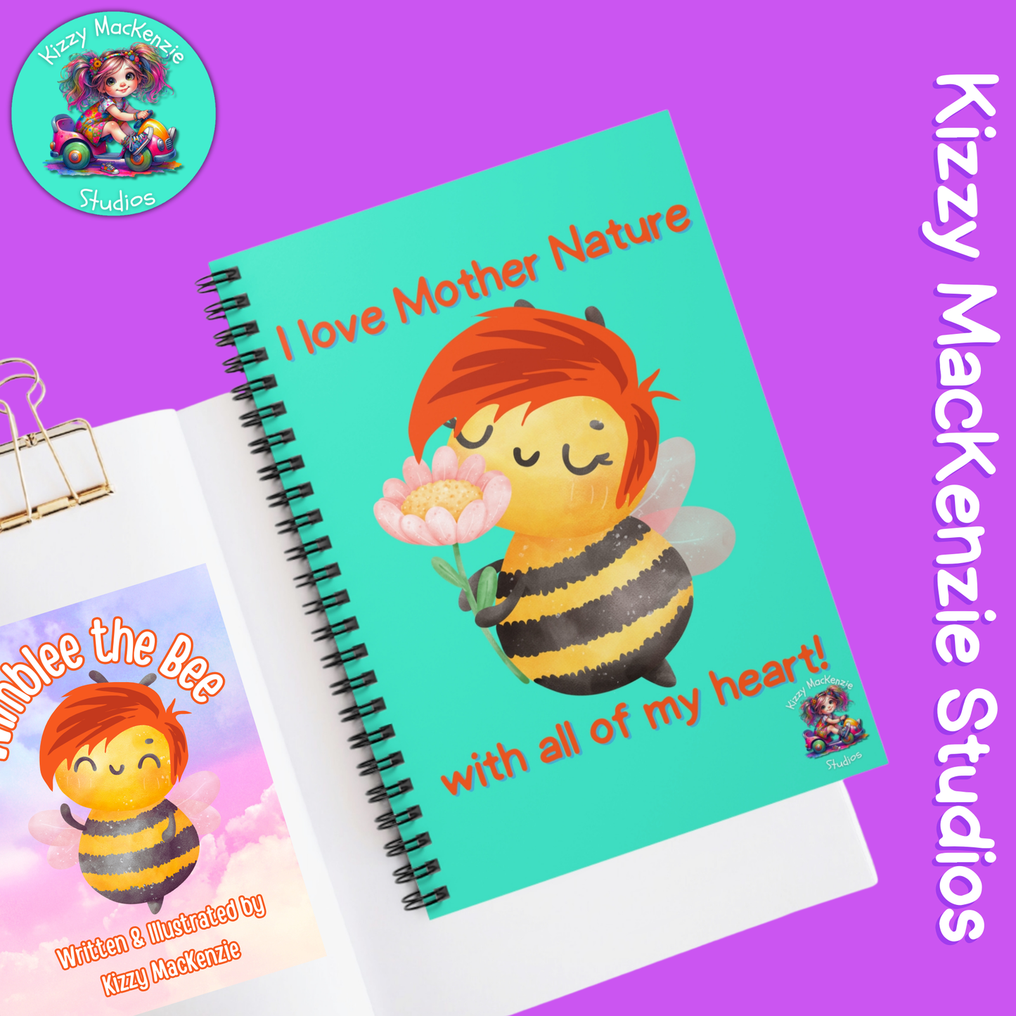 Wimblee the Bee Spiral Notebook Mother Nature Journal Honey Bee Lover Gift