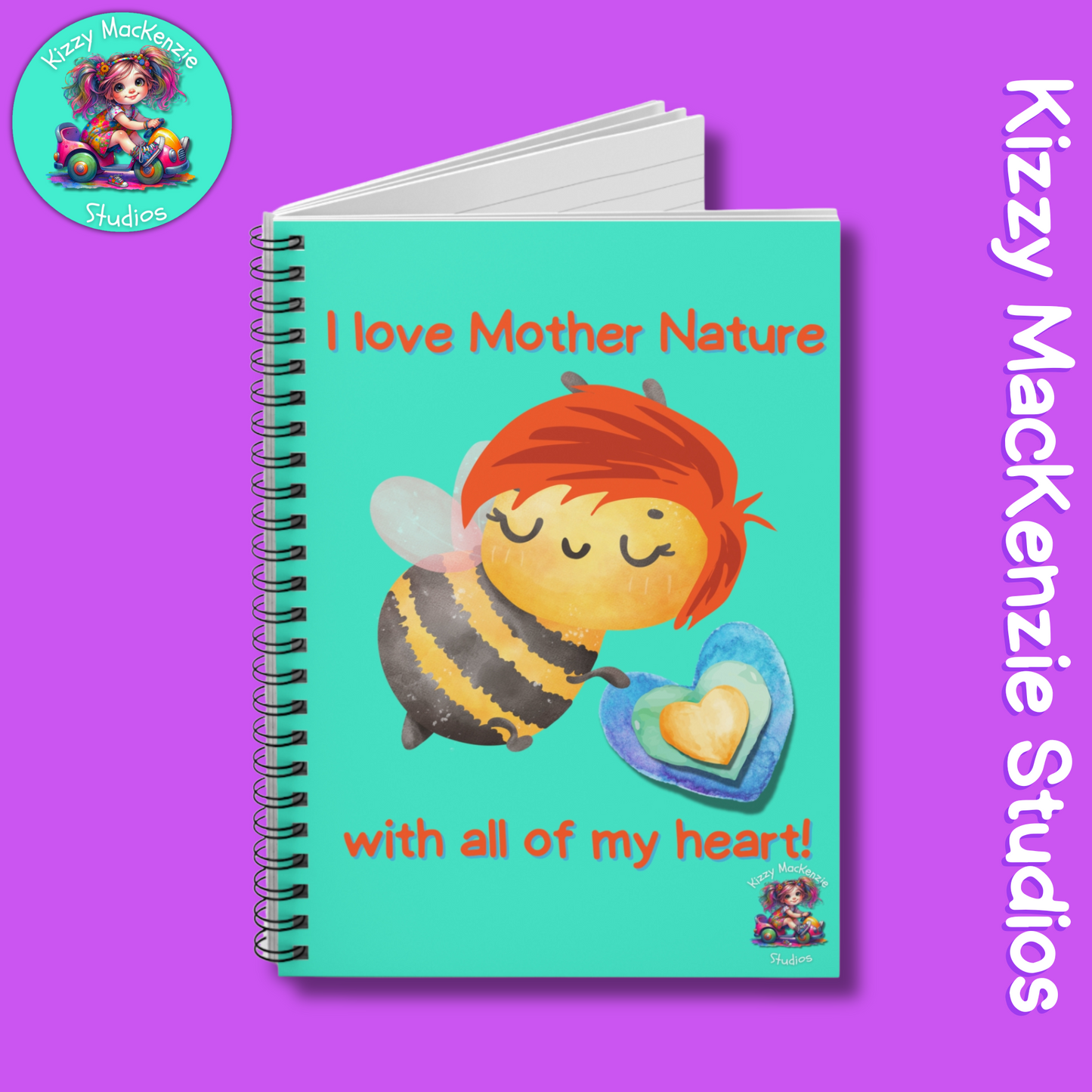 Wimblee the Bee Spiral Notebook Honey Bee Journal Mother Nature Gift Heart I Love Earth