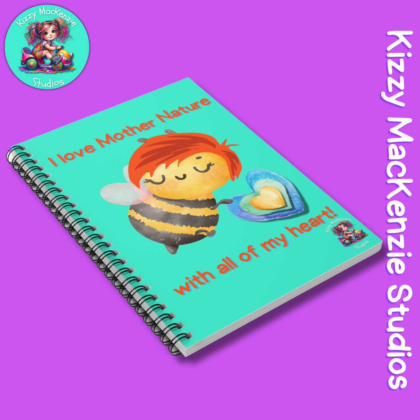 Wimblee the Bee Spiral Notebook Honey Bee Journal Mother Nature Gift Heart I Love Earth