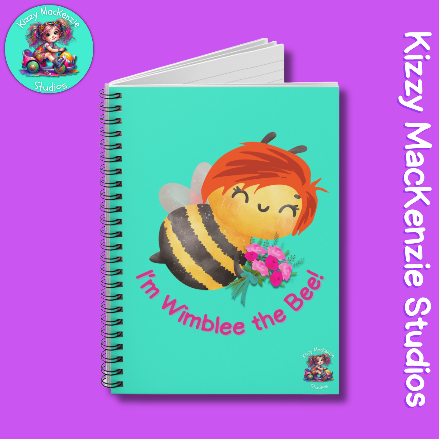 Wimblee the Bee Spiral Notebook Bouquet of Flowers Spring Honey Bee Journal Gift for Her