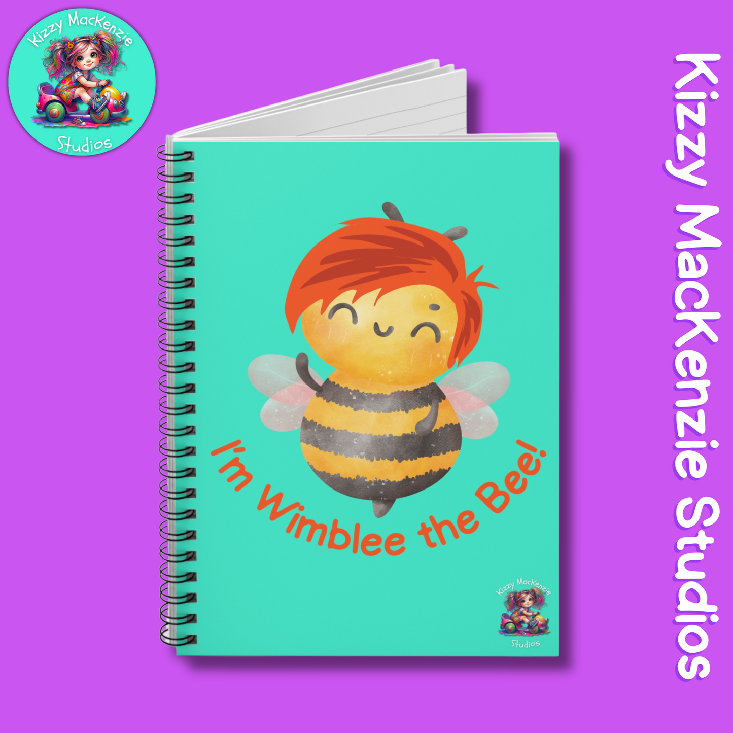 Wimblee the Bee Spiral Notebook Happy Honey Bee Red-Haired Gift Bee Art
