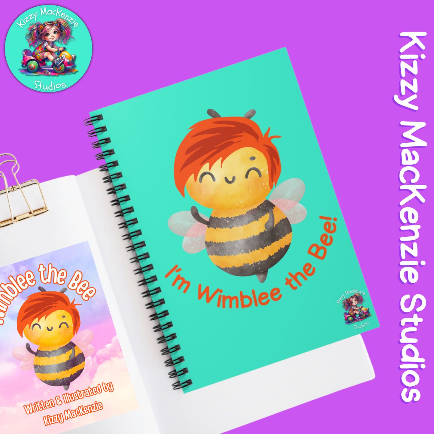 Wimblee the Bee Spiral Notebook Happy Honey Bee Red-Haired Gift Bee Art