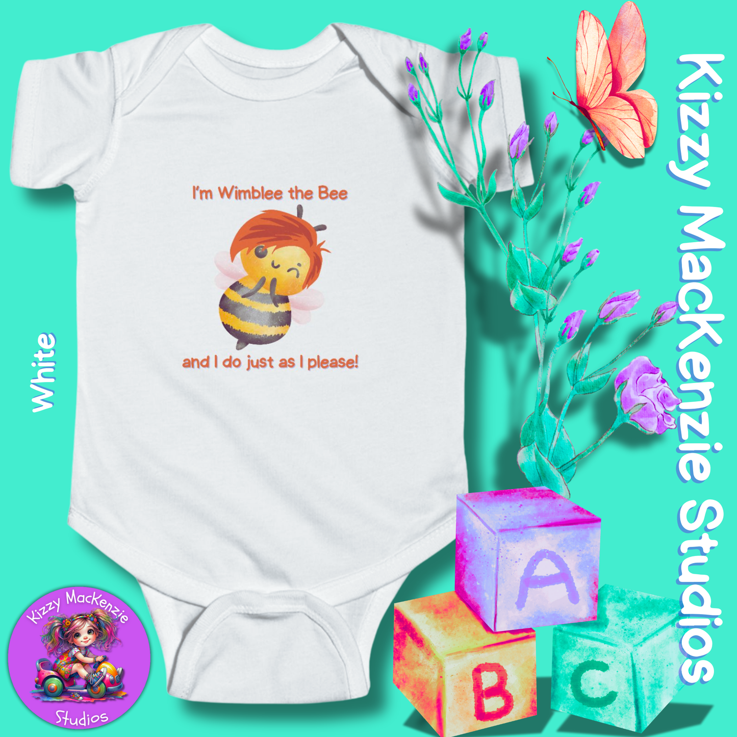 Wimblee the Bee Infant Fine Jersey Bodysuit Baby Onesie Bee Nursery Honey Bee Baby Shower Gift