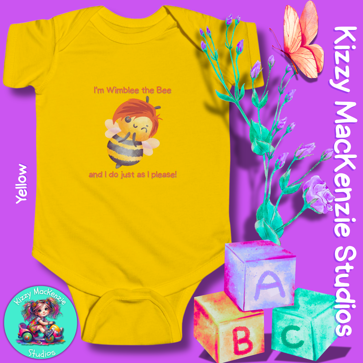Wimblee the Bee Infant Fine Jersey Bodysuit Baby Onesie Bee Nursery Honey Bee Baby Shower Gift