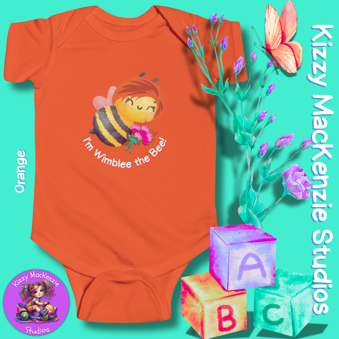 Wimblee the Bee Infant Fine Jersey Bodysuit Baby Onesie Bouquet of Flowers Honey Bee Baby Shower Gift