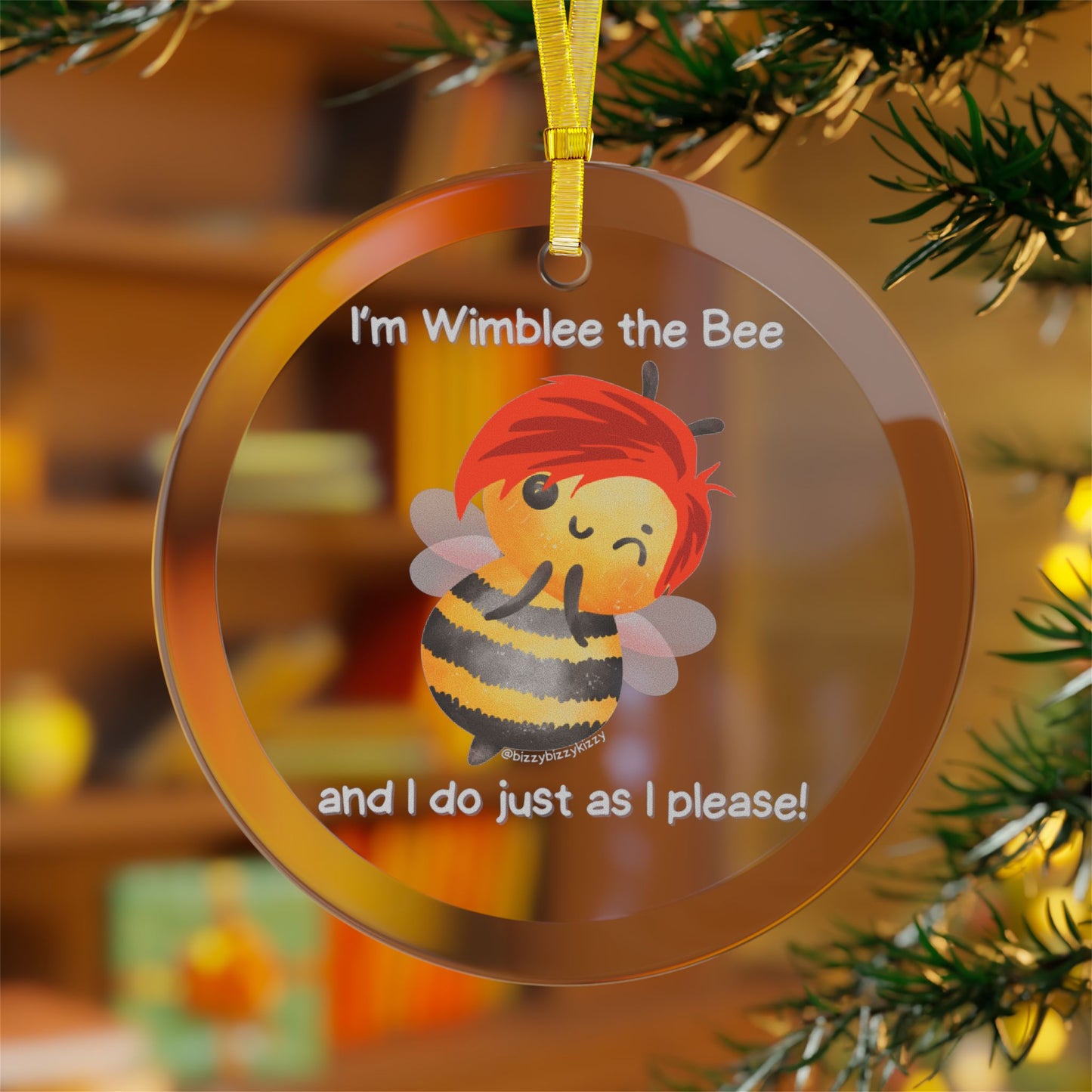 Wimblee the Bee Glass Ornament Holiday Present Gift for Her Honey Bee Conservation