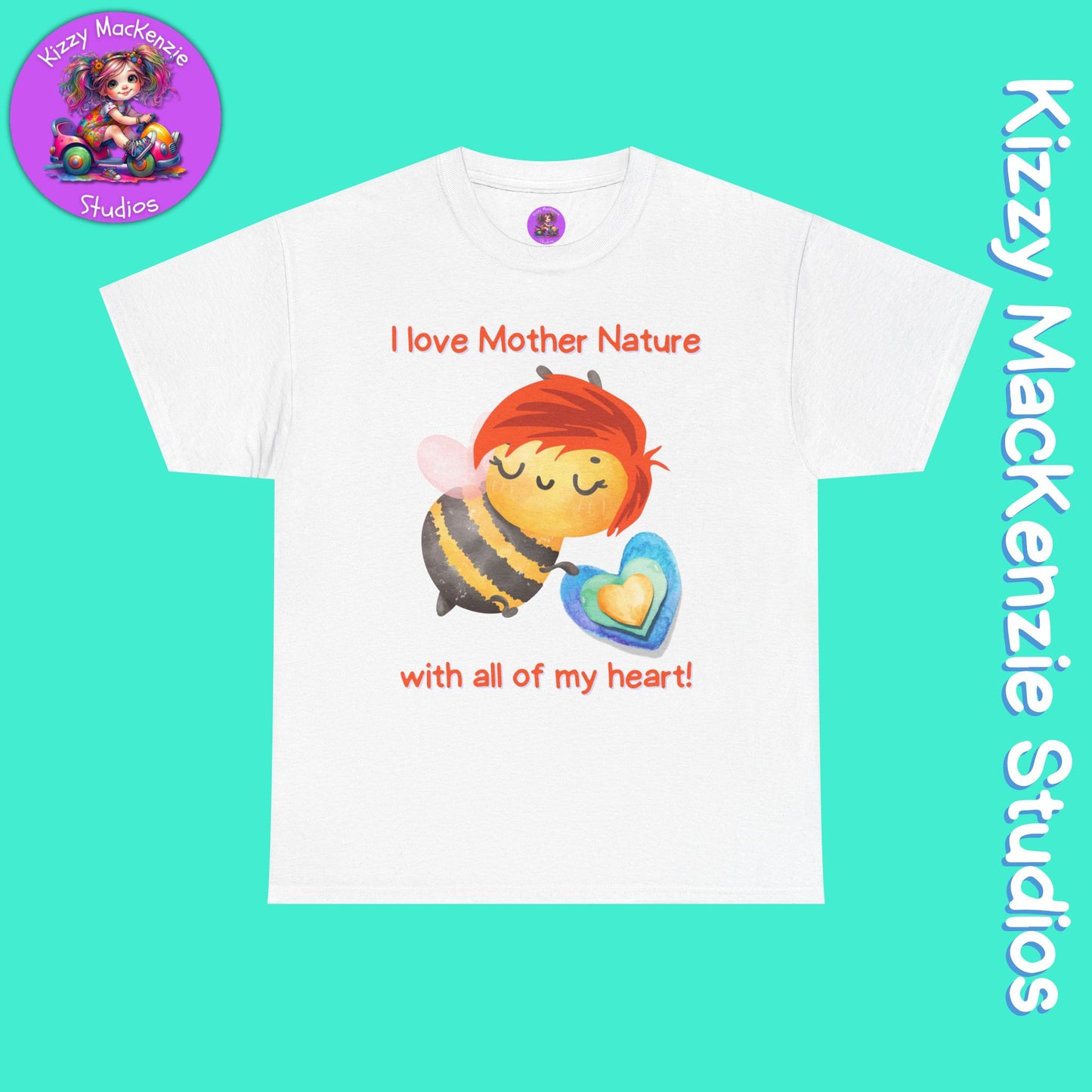 Wimblee the Bee Cotton Tee I Love Mother Nature with All of my Heart T-Shirt Gift for Him or Her Honey Bee Conservation Environment Shirt Adult Unisex Heavy Cotton Tee