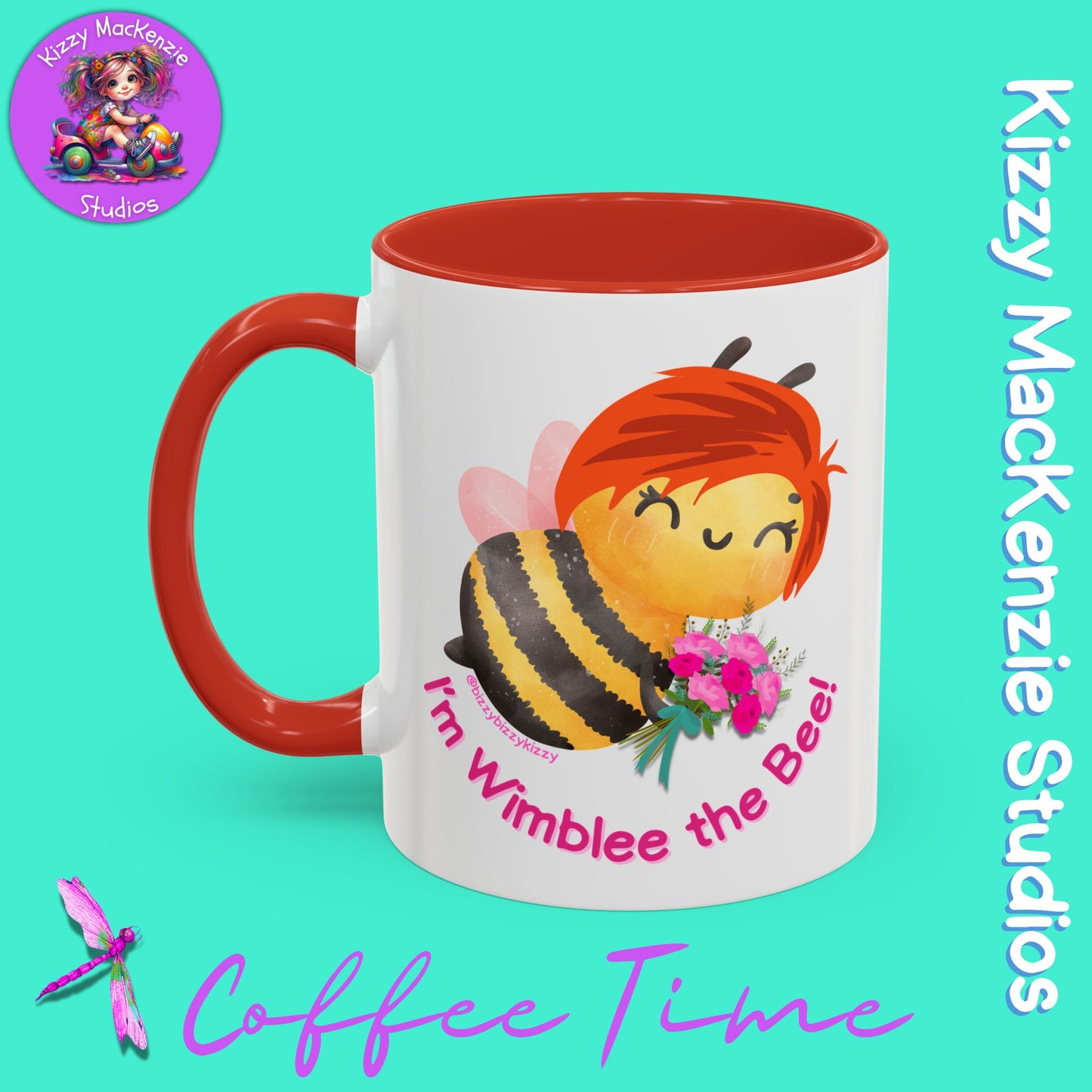 Wimblee the Bee Accent Coffee Mug Colorful Housewarming Gift Spring Flowers Nature Lover Gift