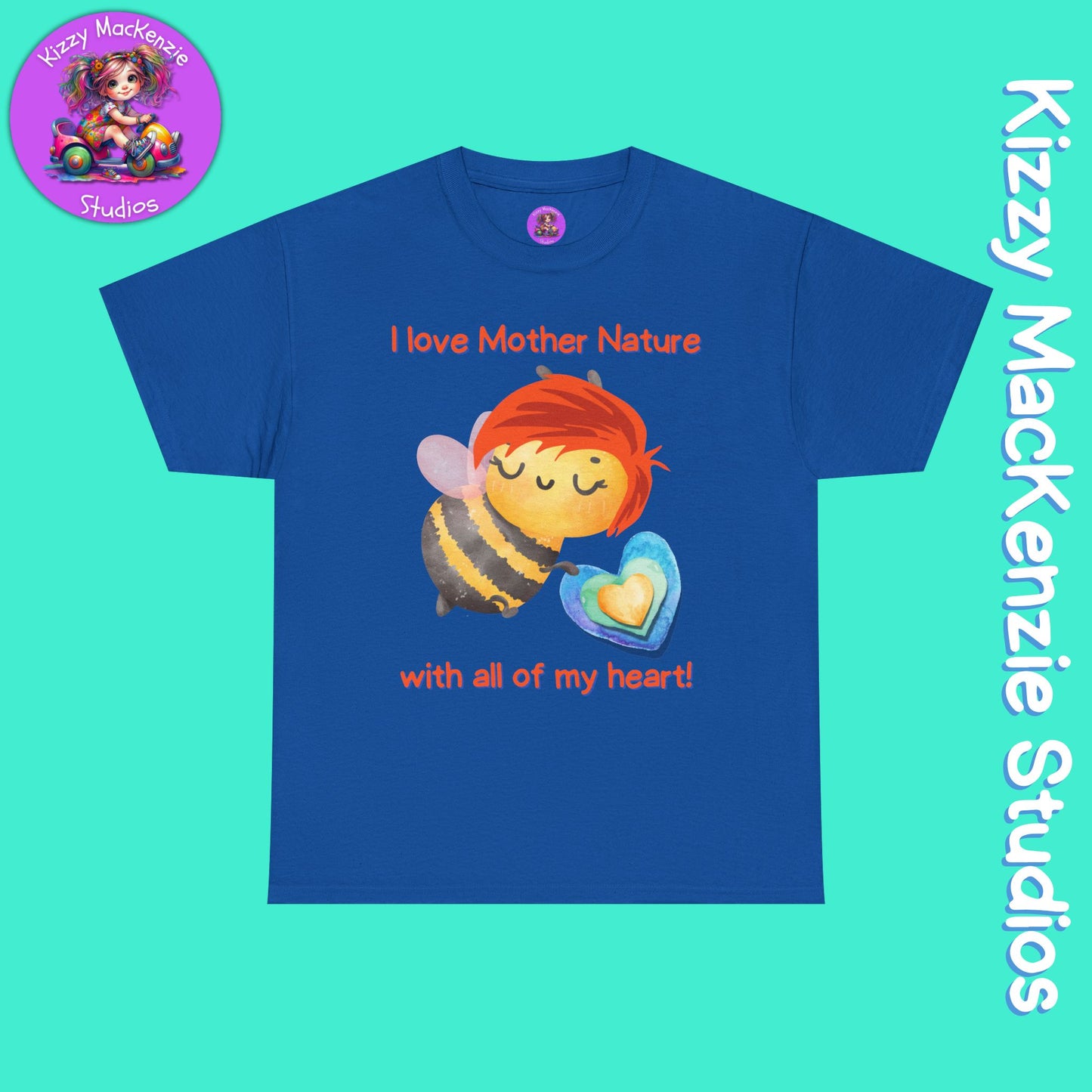 Wimblee the Bee Cotton Tee I Love Mother Nature with All of my Heart T-Shirt Gift for Him or Her Honey Bee Conservation Environment Shirt Adult Unisex Heavy Cotton Tee