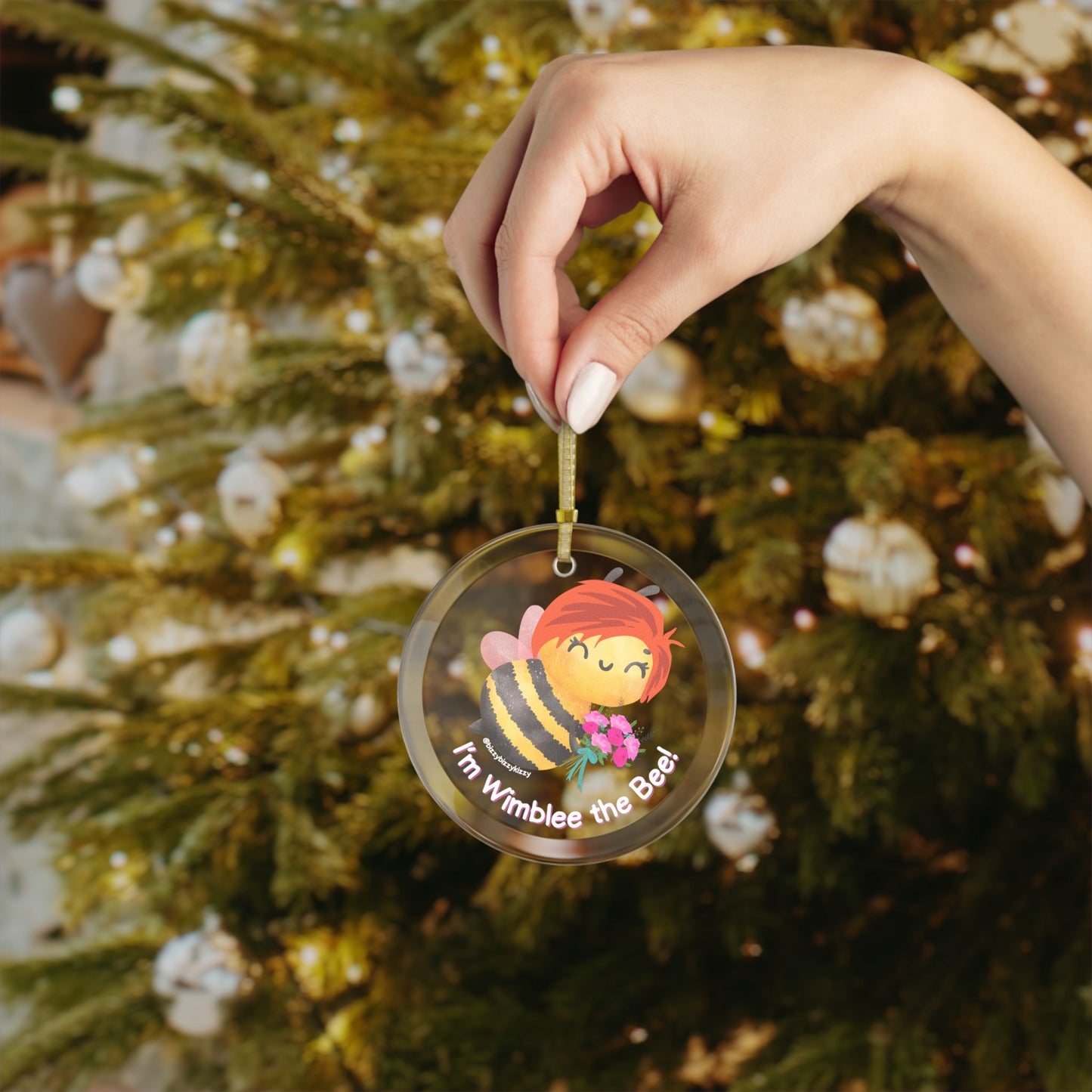 Wimblee the Bee Holiday Glass Ornament Flower Bouquet Nature Gift Christmas Gift for Mom