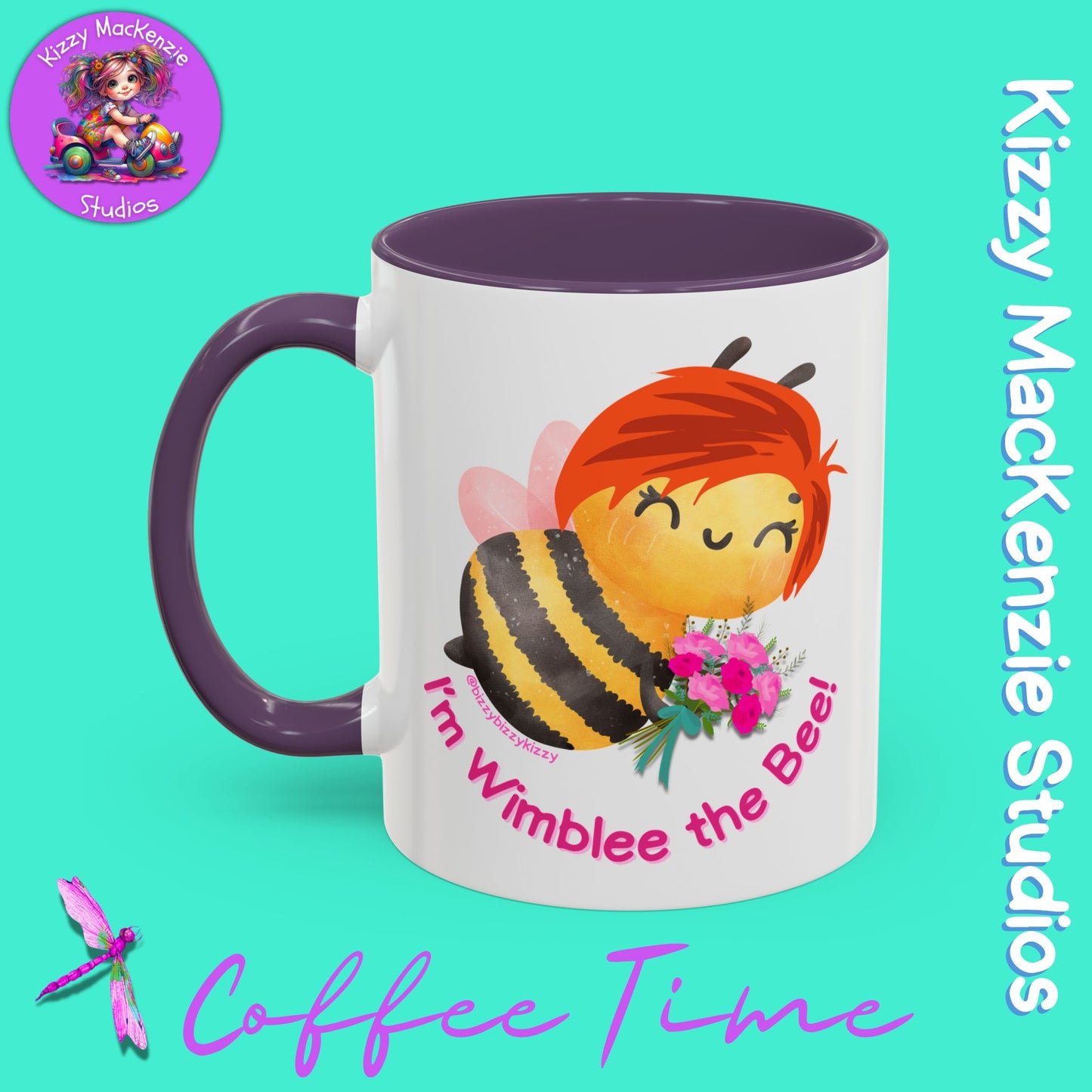 Wimblee the Bee Accent Coffee Mug Colorful Housewarming Gift Spring Flowers Nature Lover Gift
