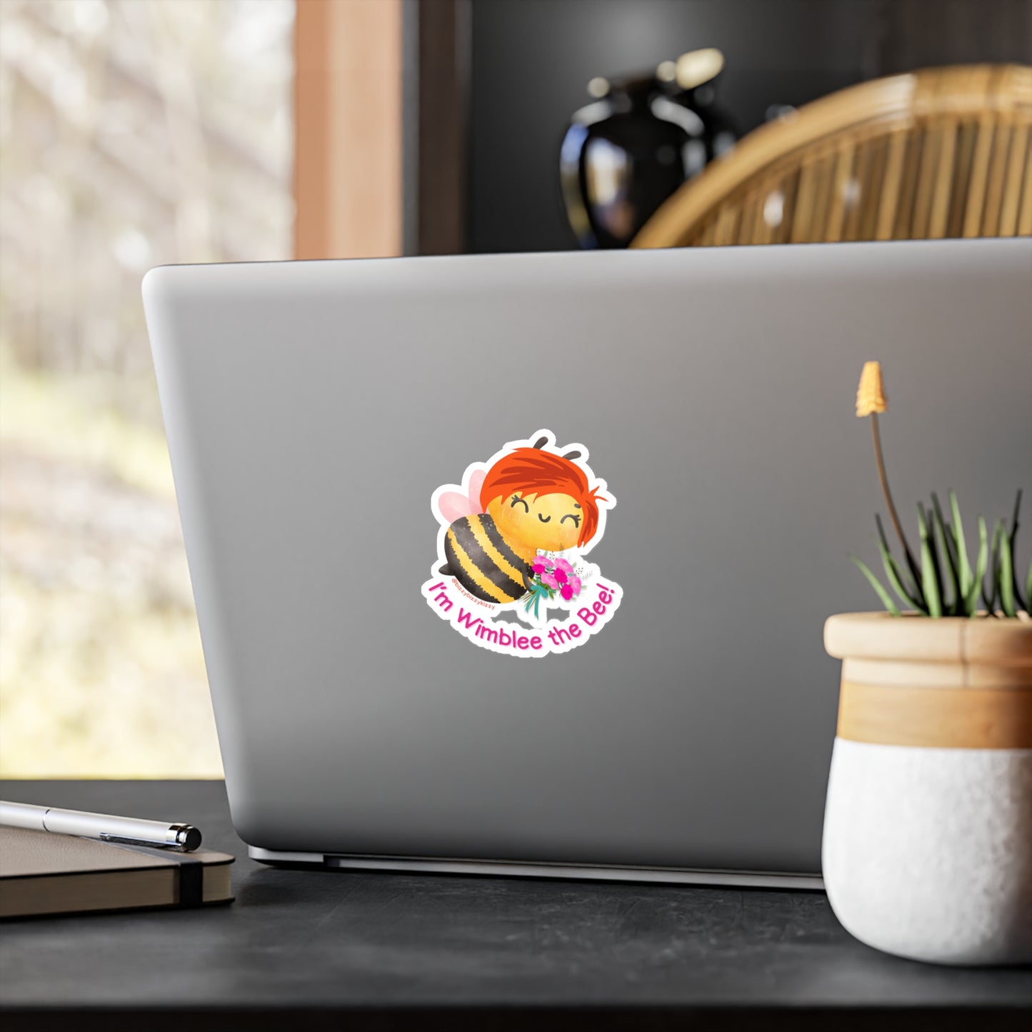 Wimblee the Bee Kiss-Cut Vinyl Decals Spring Flowers Decal Honey Bee Lover Gift Pollinator Decal