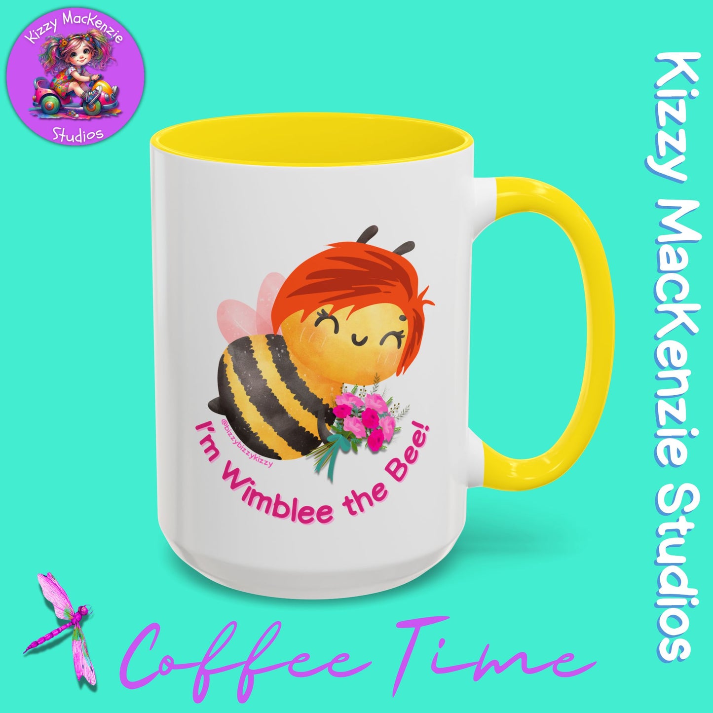 Wimblee the Bee Accent Coffee Mug Colorful Housewarming Gift Spring Flowers Nature Lover Gift