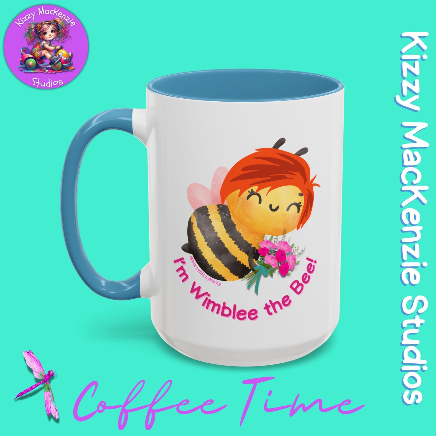 Wimblee the Bee Accent Coffee Mug Colorful Housewarming Gift Spring Flowers Nature Lover Gift