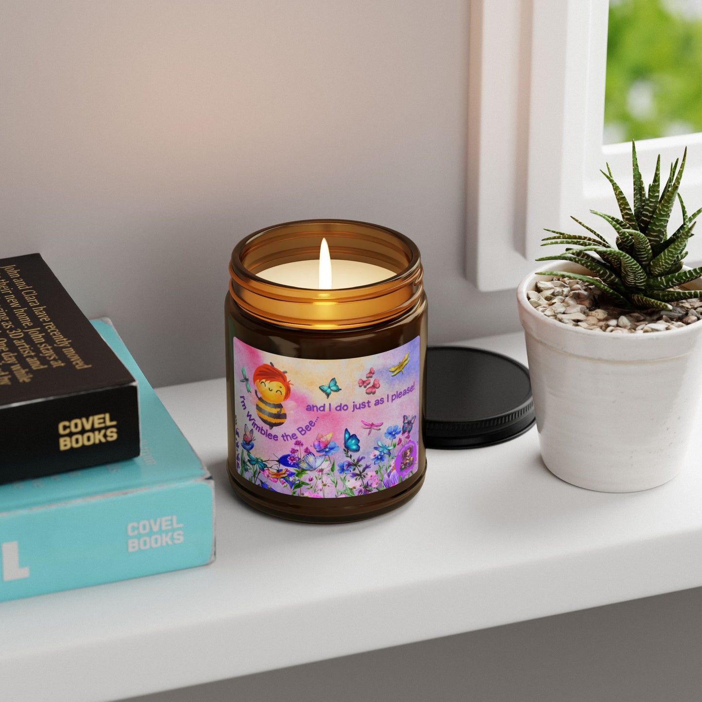 Wimblee the Bee Amber Jar Candle Custom Scent Soy Candle Wildflowers Pollinators Honeybee Conservation Spring Housewarming Gift