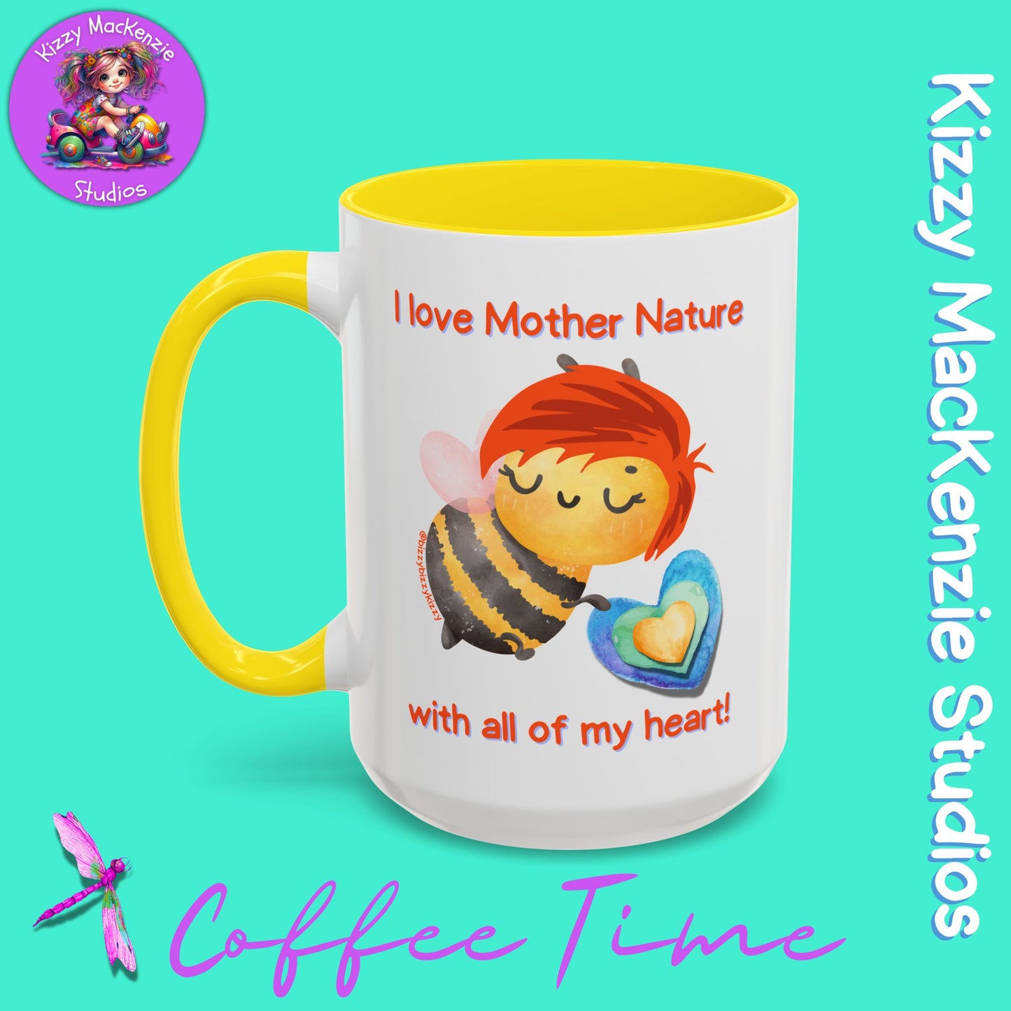 Wimblee the Bee Accent Coffee Mug I Love Mother Nature Honey Bee Conservation Heart Mug