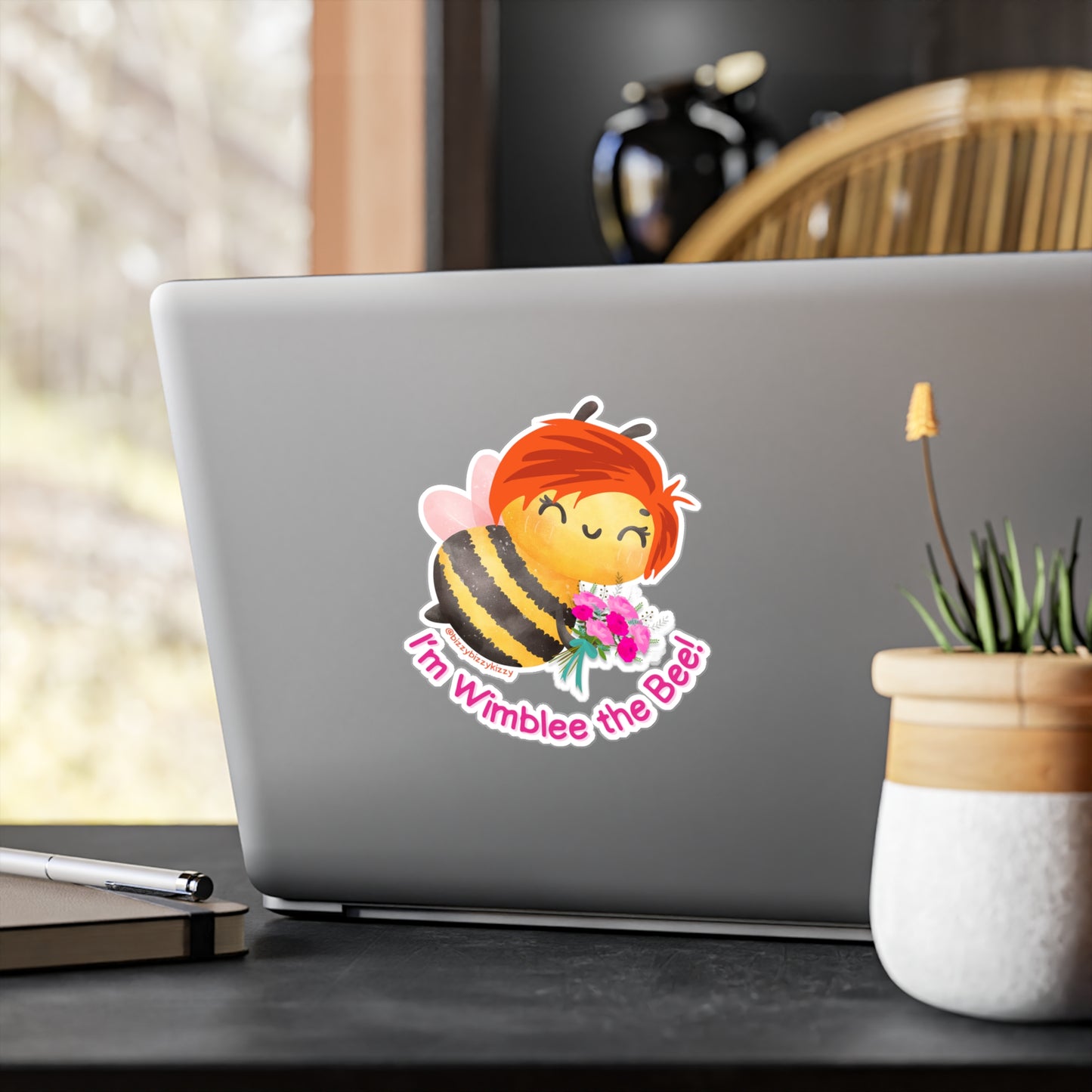 Wimblee the Bee Kiss-Cut Vinyl Decals Spring Flowers Decal Honey Bee Lover Gift Pollinator Decal