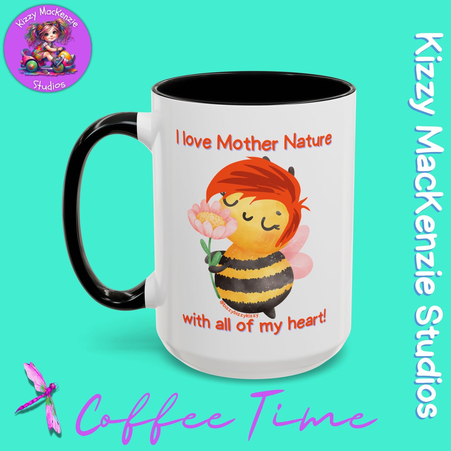 Wimblee the Bee Accent Coffee Mug Gift for Her I Love Mother Nature Flowers Honey Bees Housewarming Gift