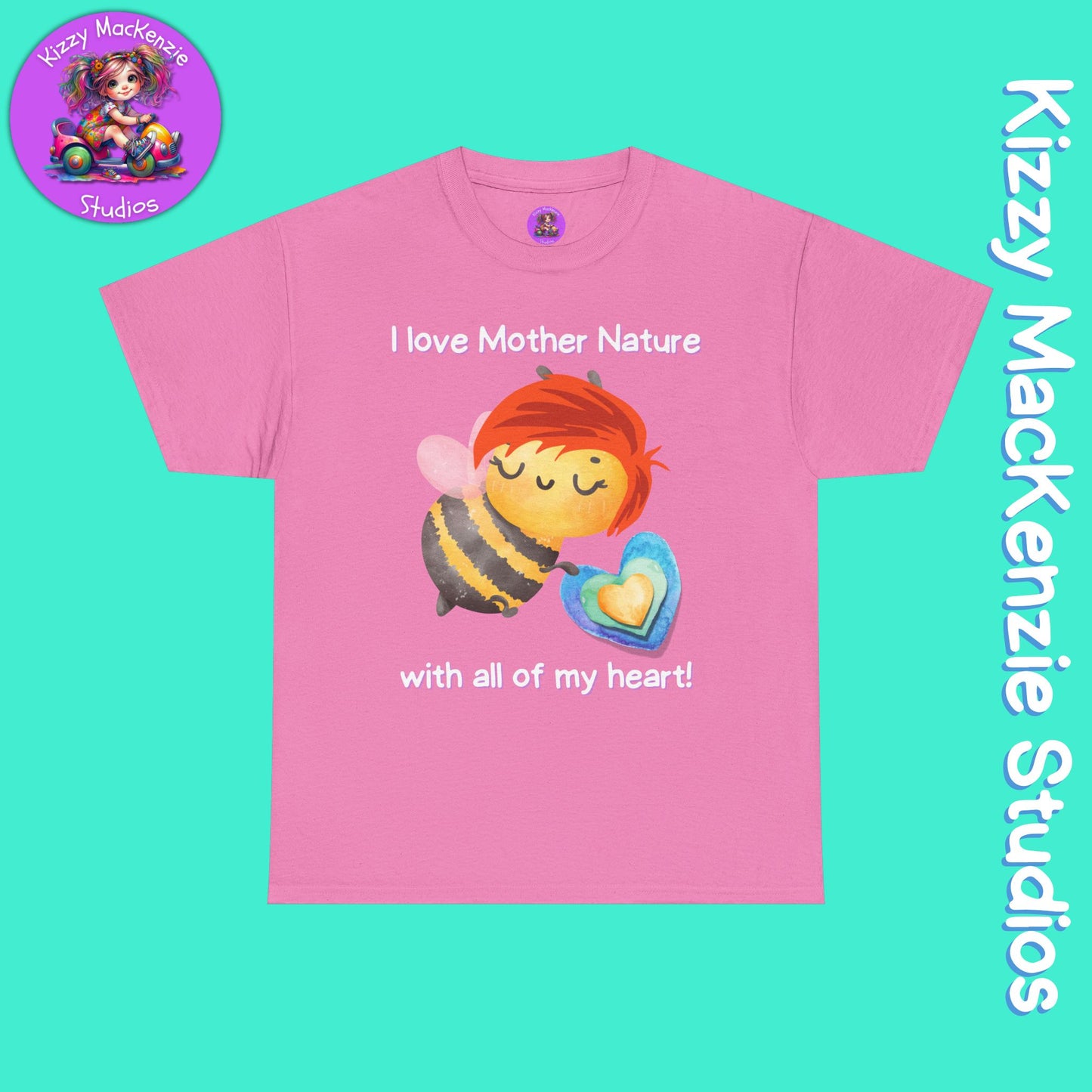 Wimblee the Bee Cotton Tee I Love Mother Nature with All of my Heart T-Shirt Gift for Him or Her Honey Bee Conservation Environment Shirt Adult Unisex Heavy Cotton Tee