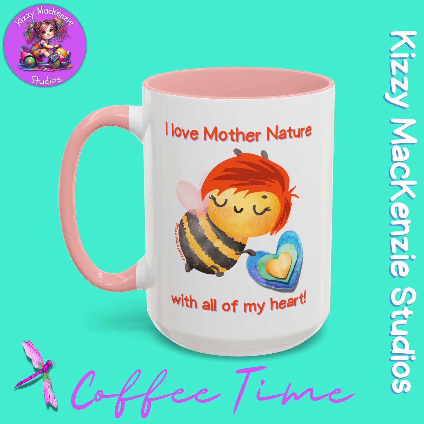 Wimblee the Bee Accent Coffee Mug I Love Mother Nature Honey Bee Conservation Heart Mug