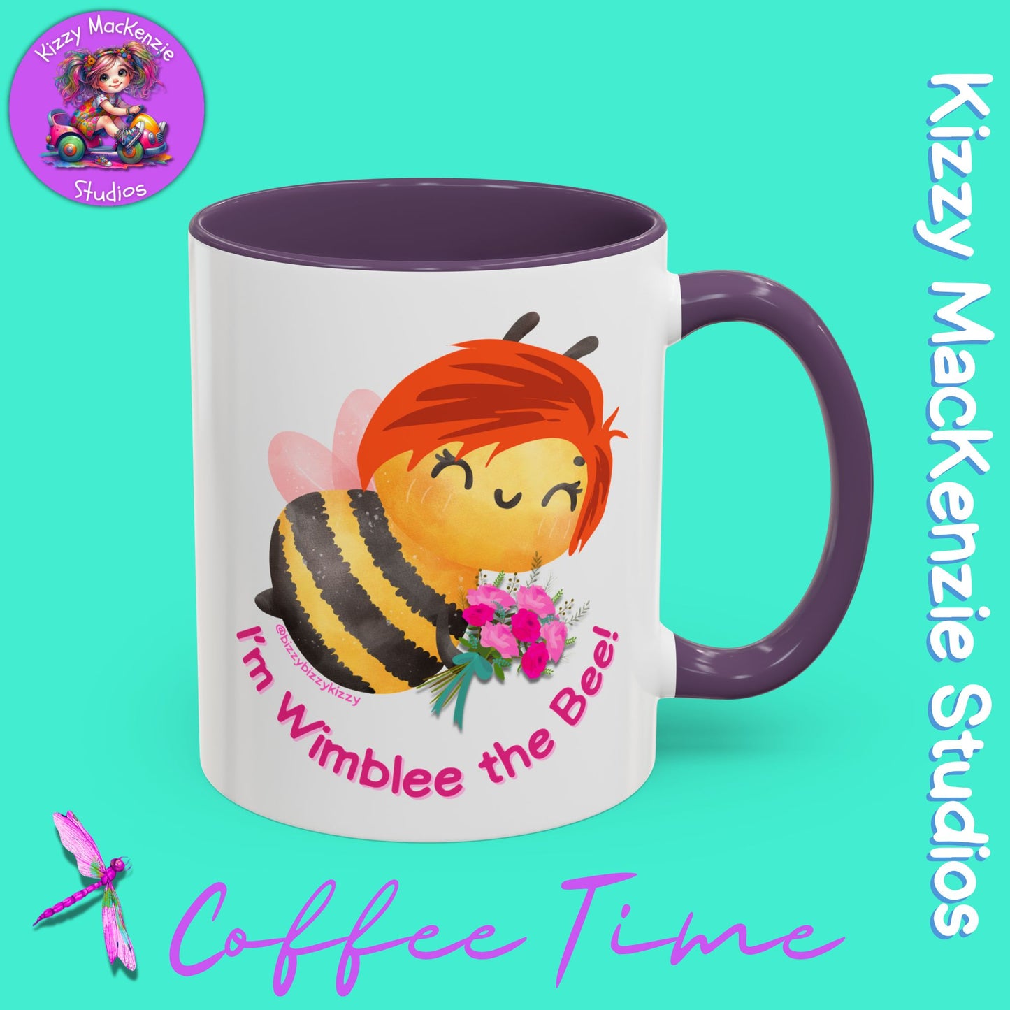 Wimblee the Bee Accent Coffee Mug Colorful Housewarming Gift Spring Flowers Nature Lover Gift