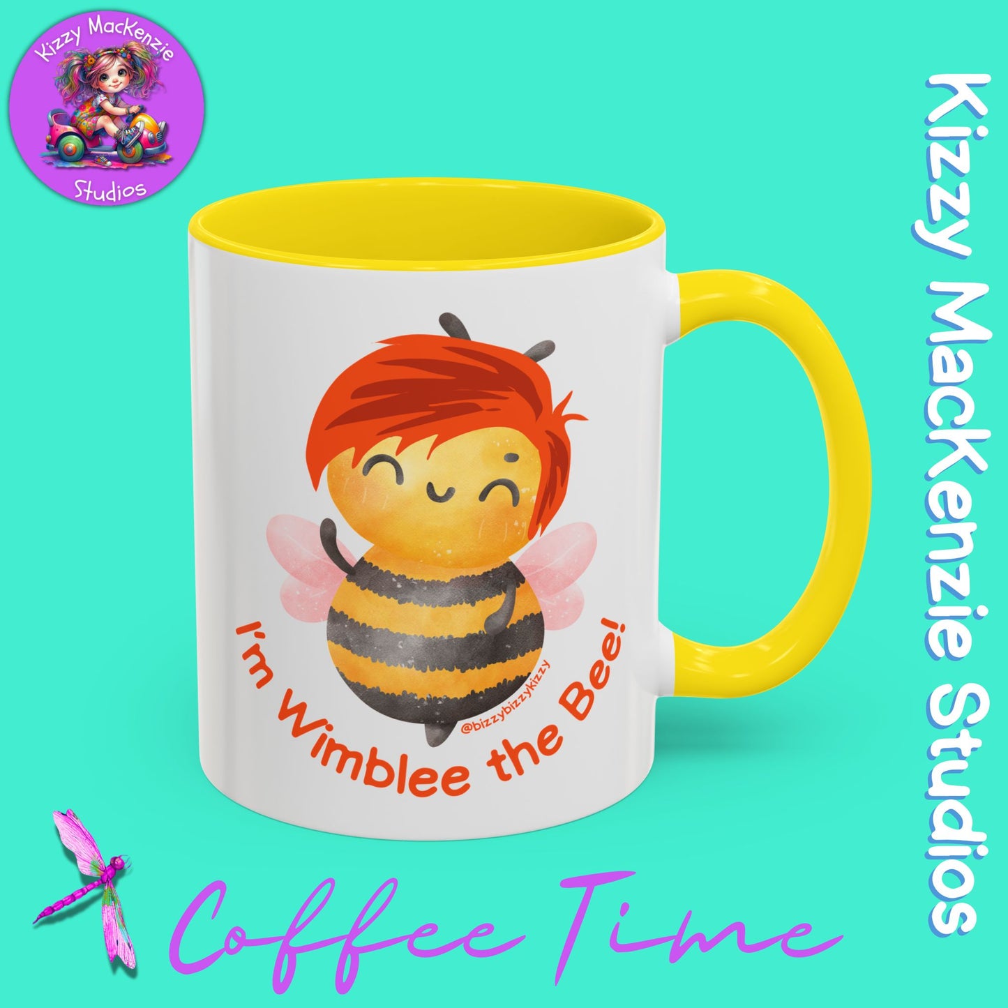 Wimblee the Bee Accent Coffee Mug Colorful Art Teacher Gifts Housewarming Present Funny Insect