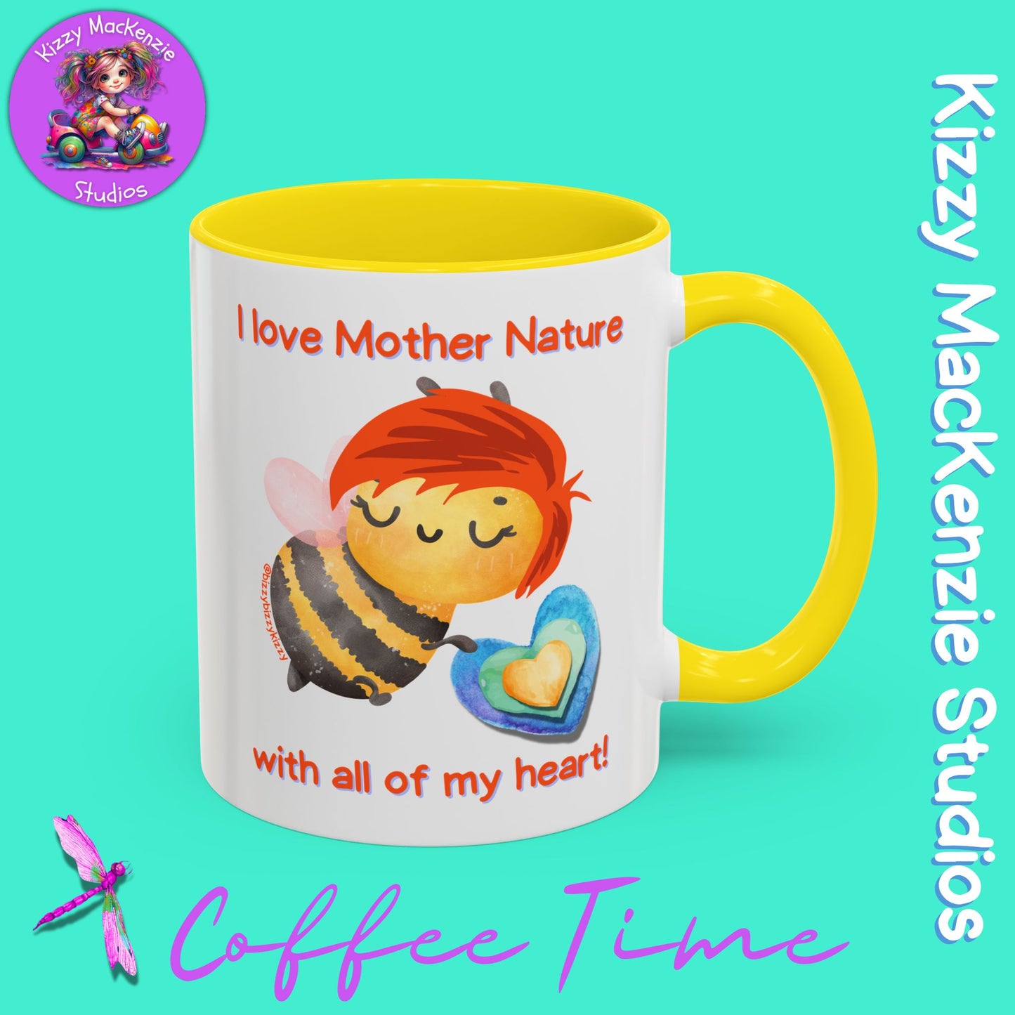 Wimblee the Bee Accent Coffee Mug I Love Mother Nature Honey Bee Conservation Heart Mug