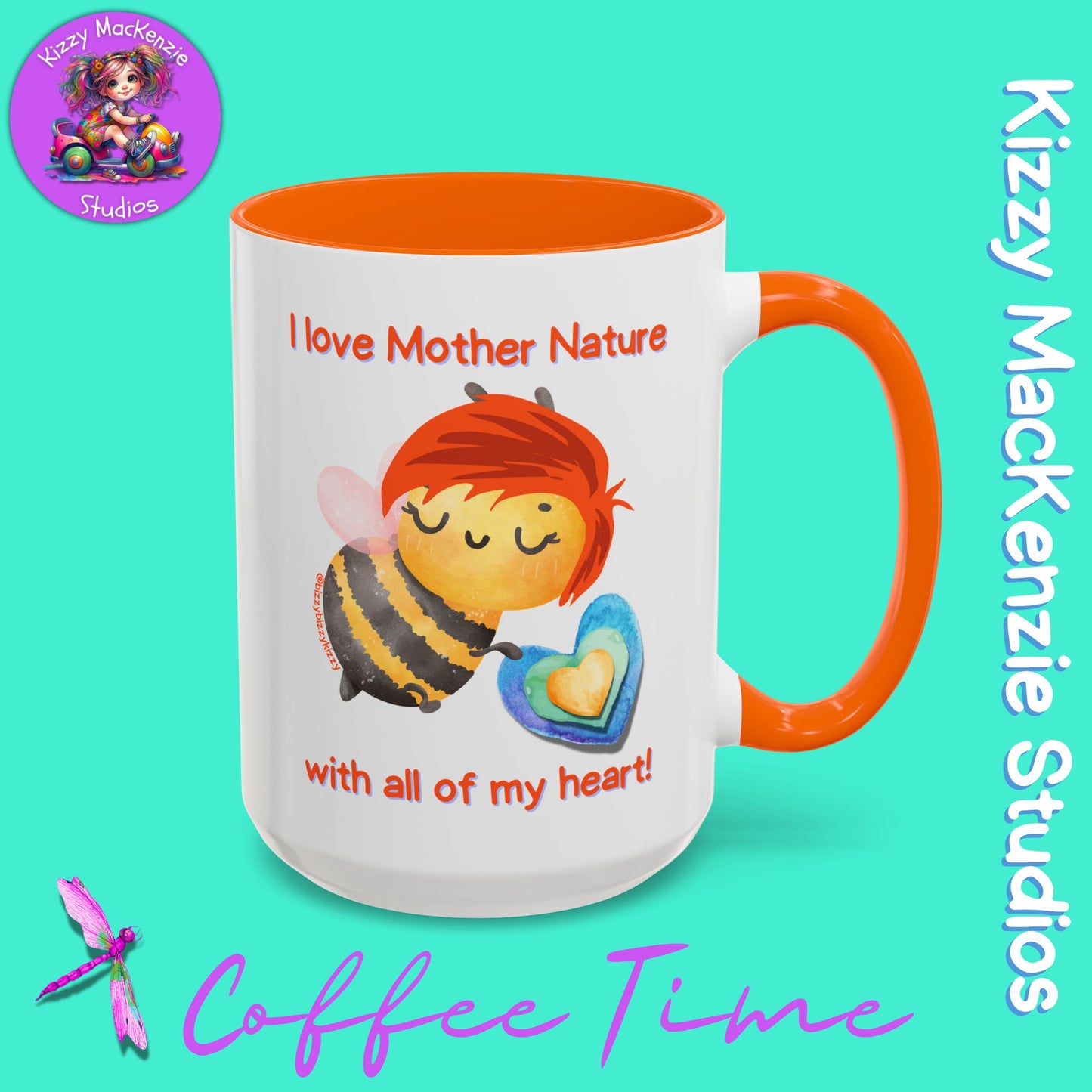 Wimblee the Bee Accent Coffee Mug I Love Mother Nature Honey Bee Conservation Heart Mug
